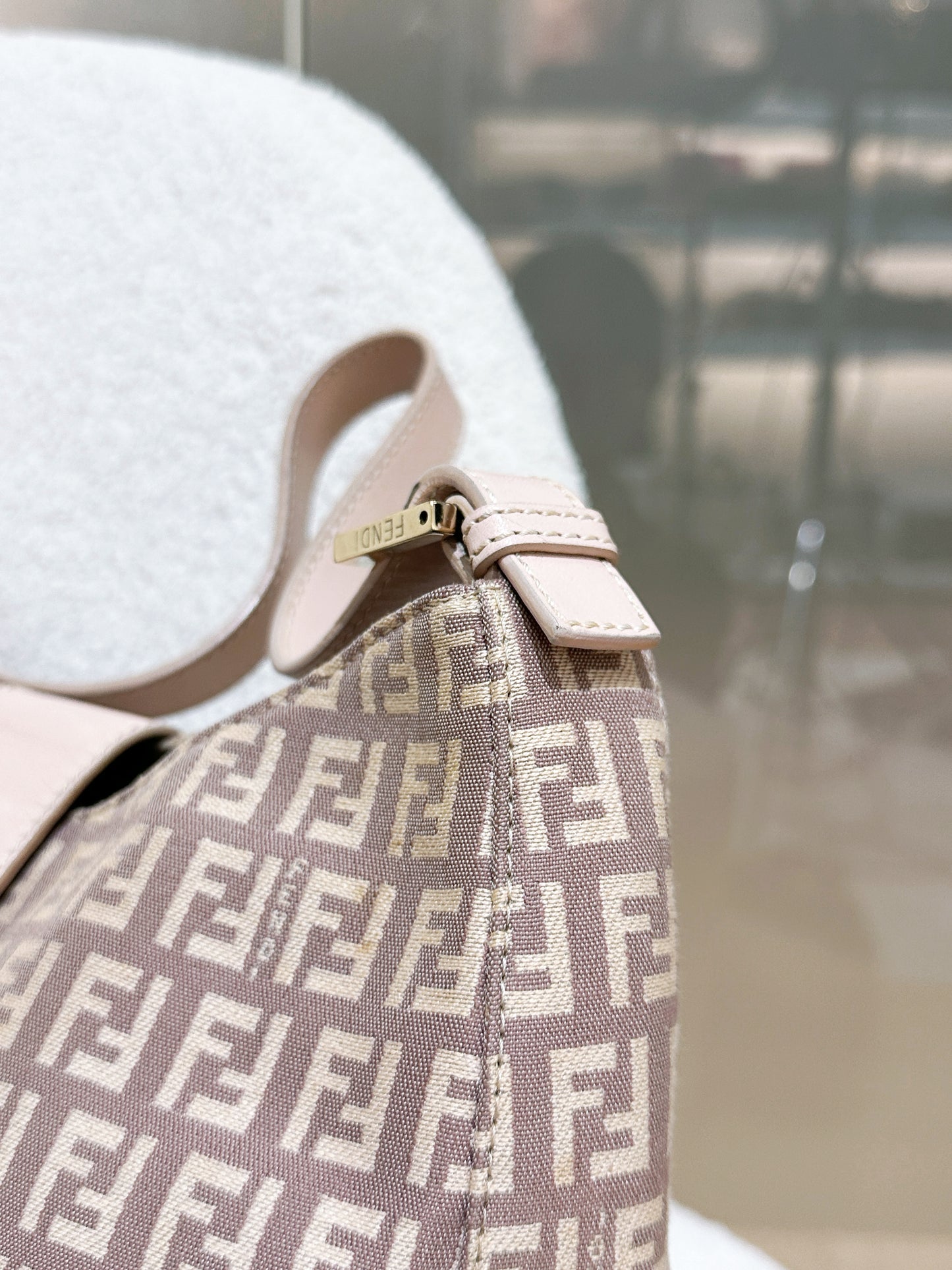 FENDI Zucchino Mamma Baguette Beige Shoulder Bag in Cipria