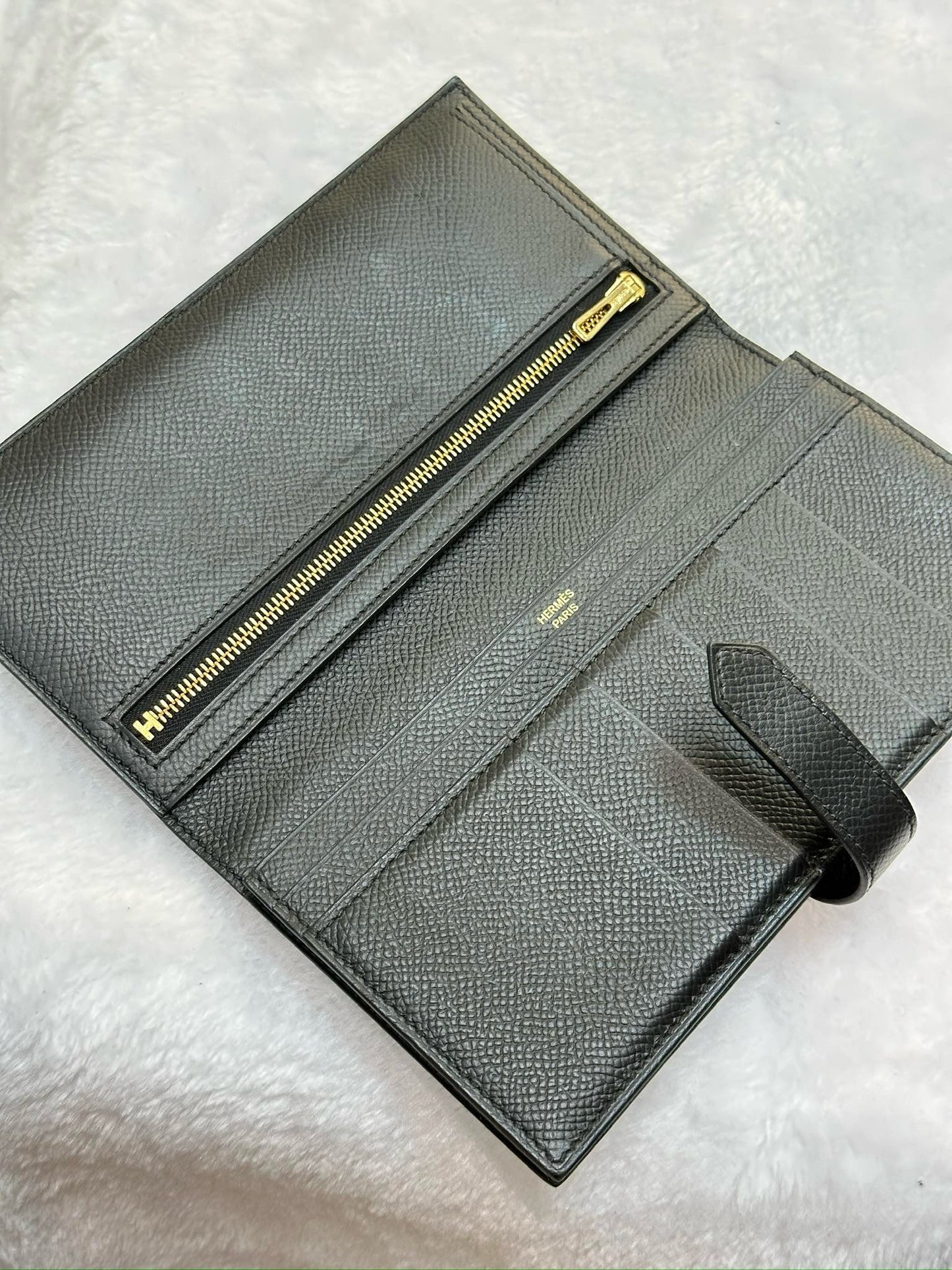 Hermes Bearn Soufflet Long Wallet Epsom Leather Black