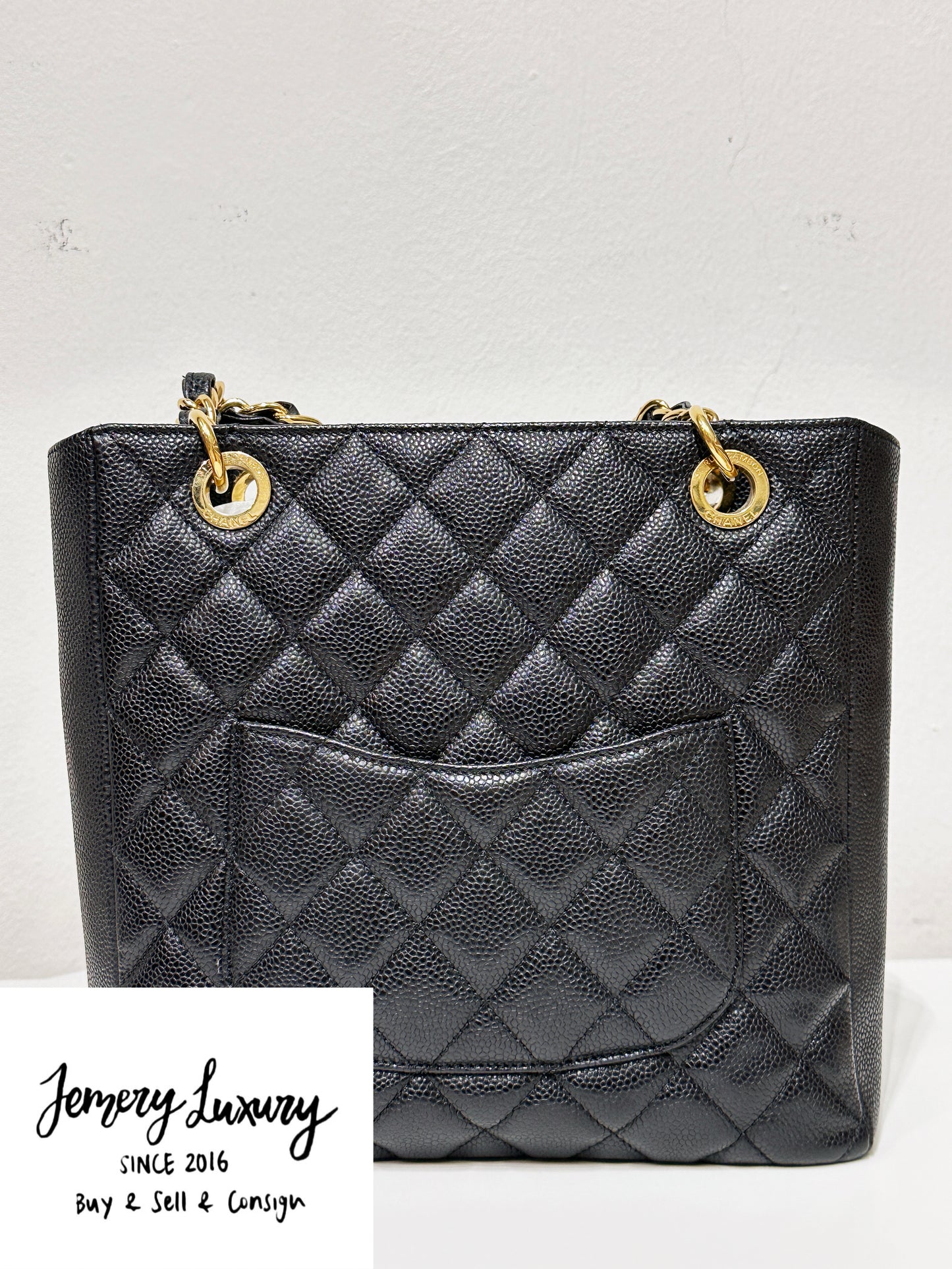 Chanel Caviar Quilted Petit Shopping Tote PST Black GHW 1602 holo card