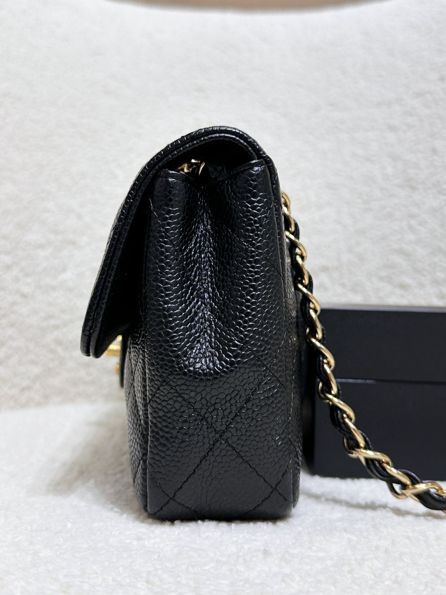 Chanel 24K Gold Caviar East West Flap Bag Black GHW 1273 holo card