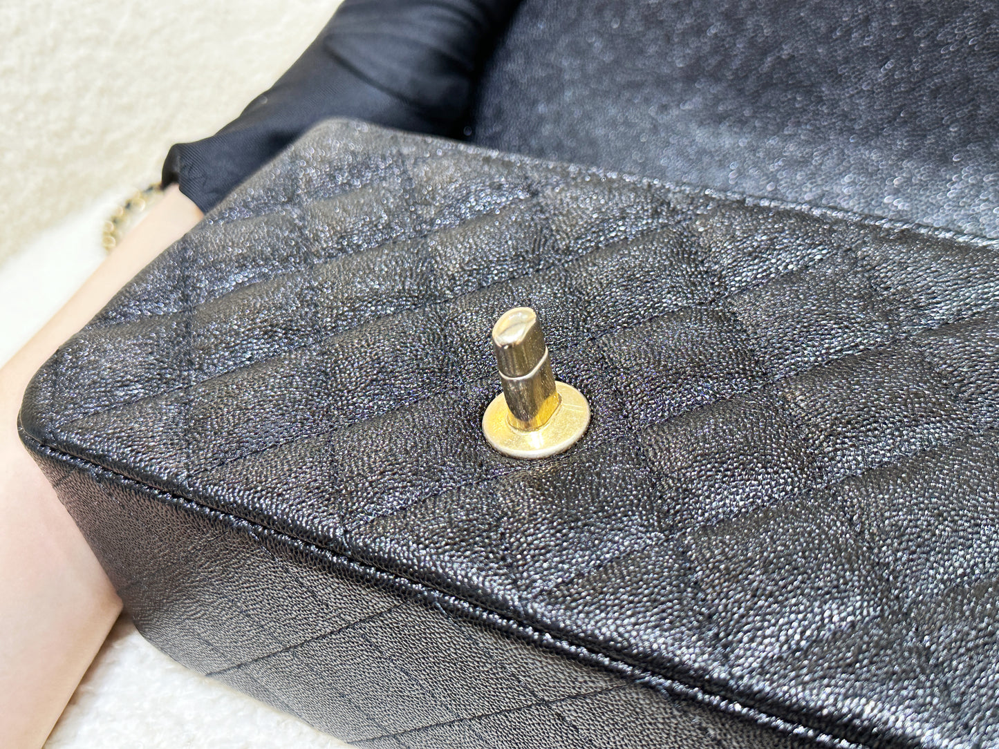 Chanel Mini Rectangular Top Handle Flap Bag Black Caviar GHW 3126 holo card