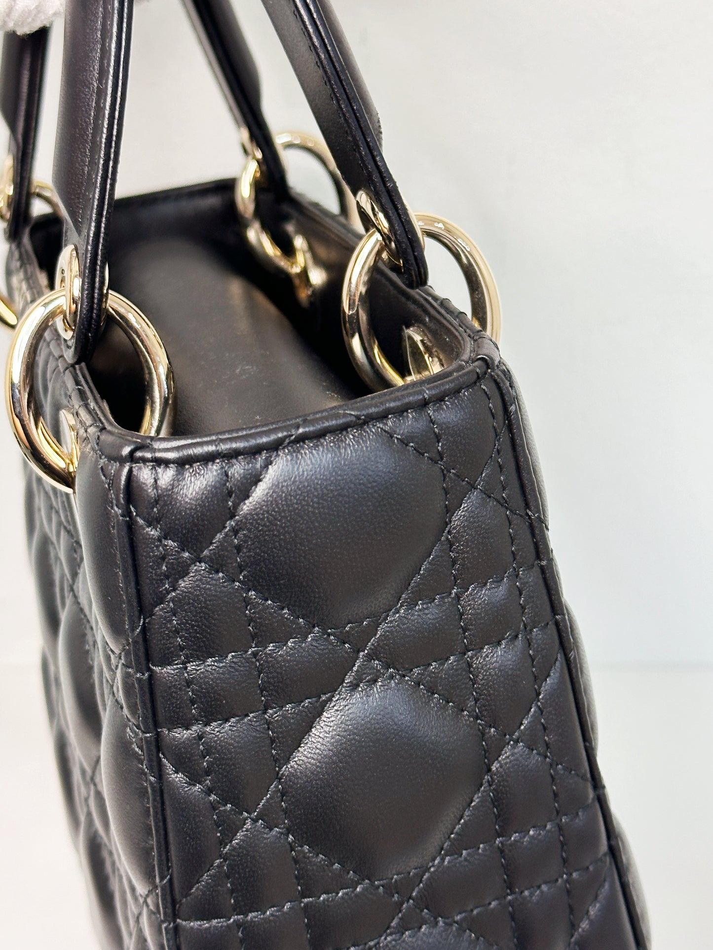 Christian Dior Small Cannage Lambskin My Lady Dior ABC Bag Black GHW