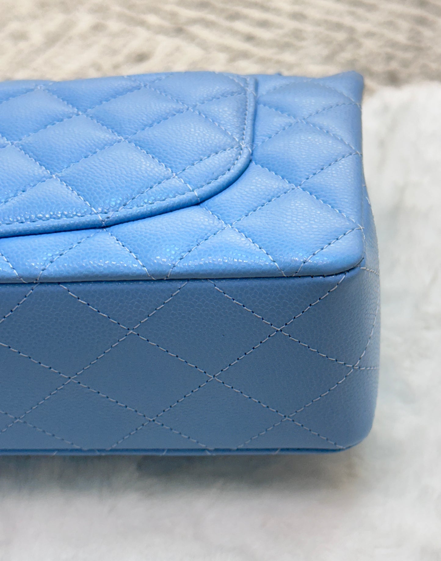 Chanel Small Classic Flap Ligth Blue Caviar Light Gold Hardware