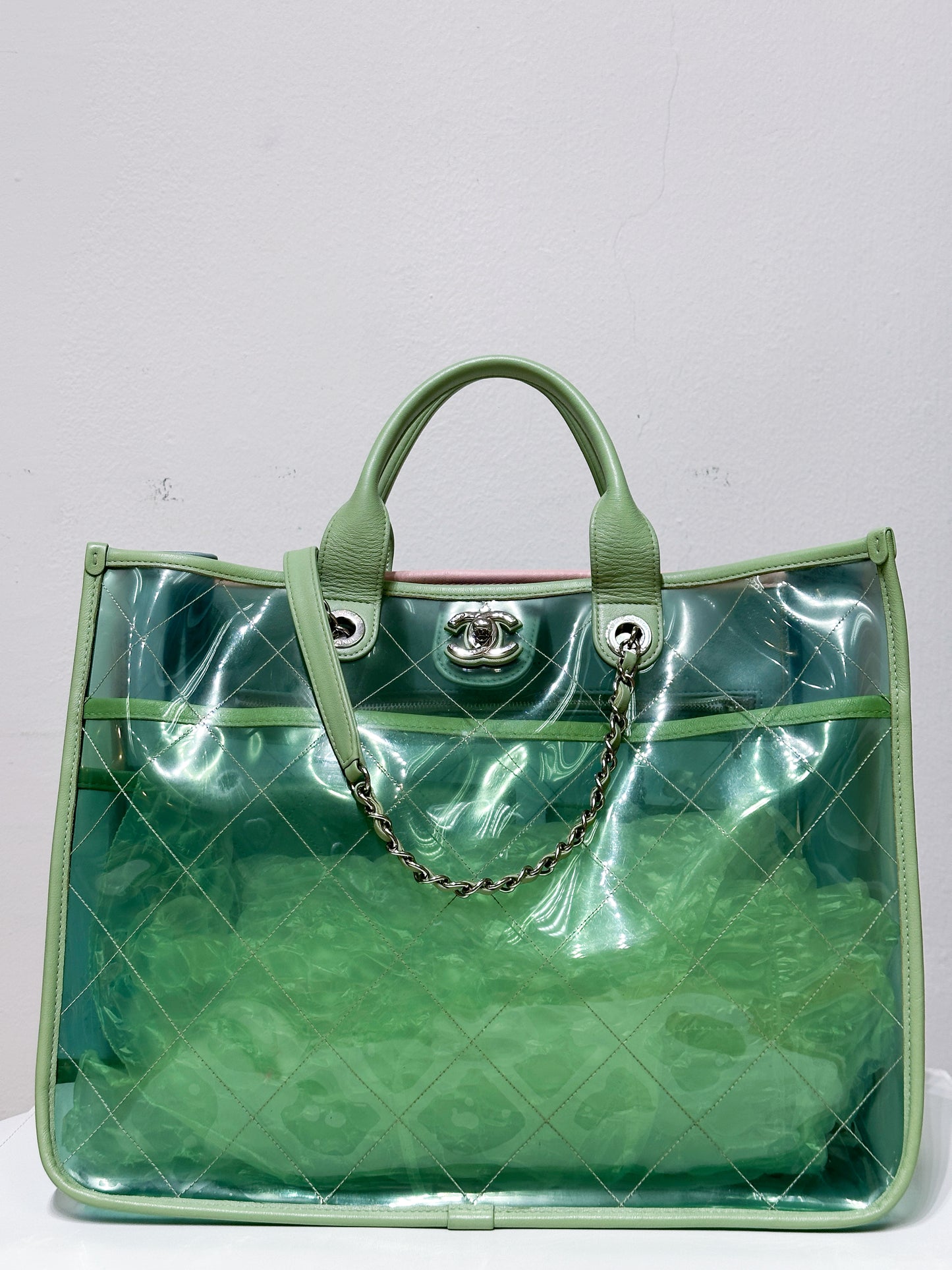 Chanel PVC Green/Pink/Blue Tote bag 2584 holo card