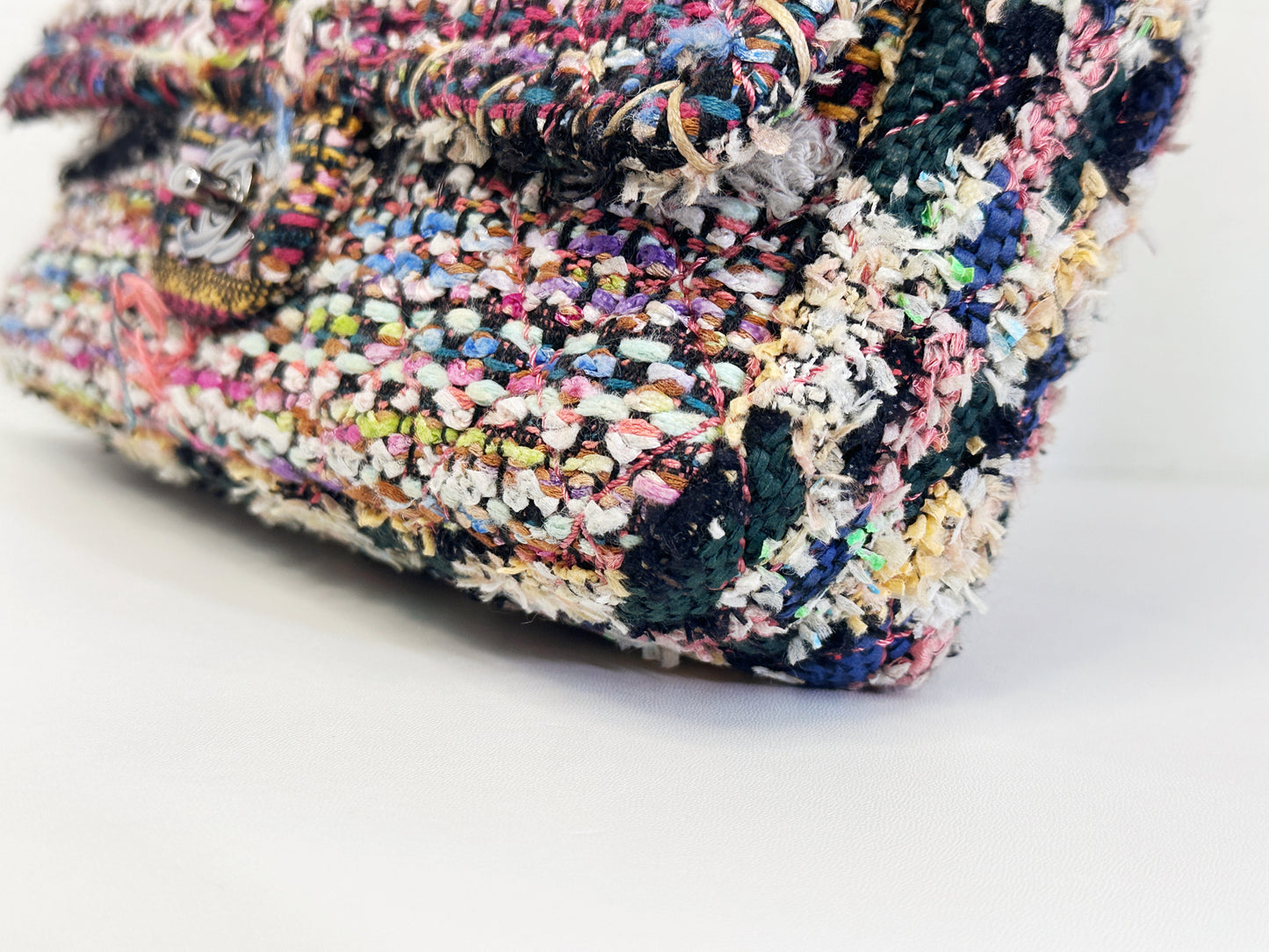 Chanel Pom Pom CC Quilted Tweed Medium Flap Bag