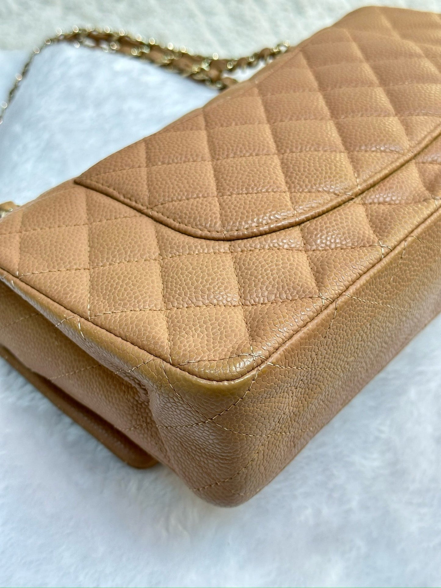 Chanel Medium Caviar Quilted Double Flap Beige Bag 258315 Holo Card