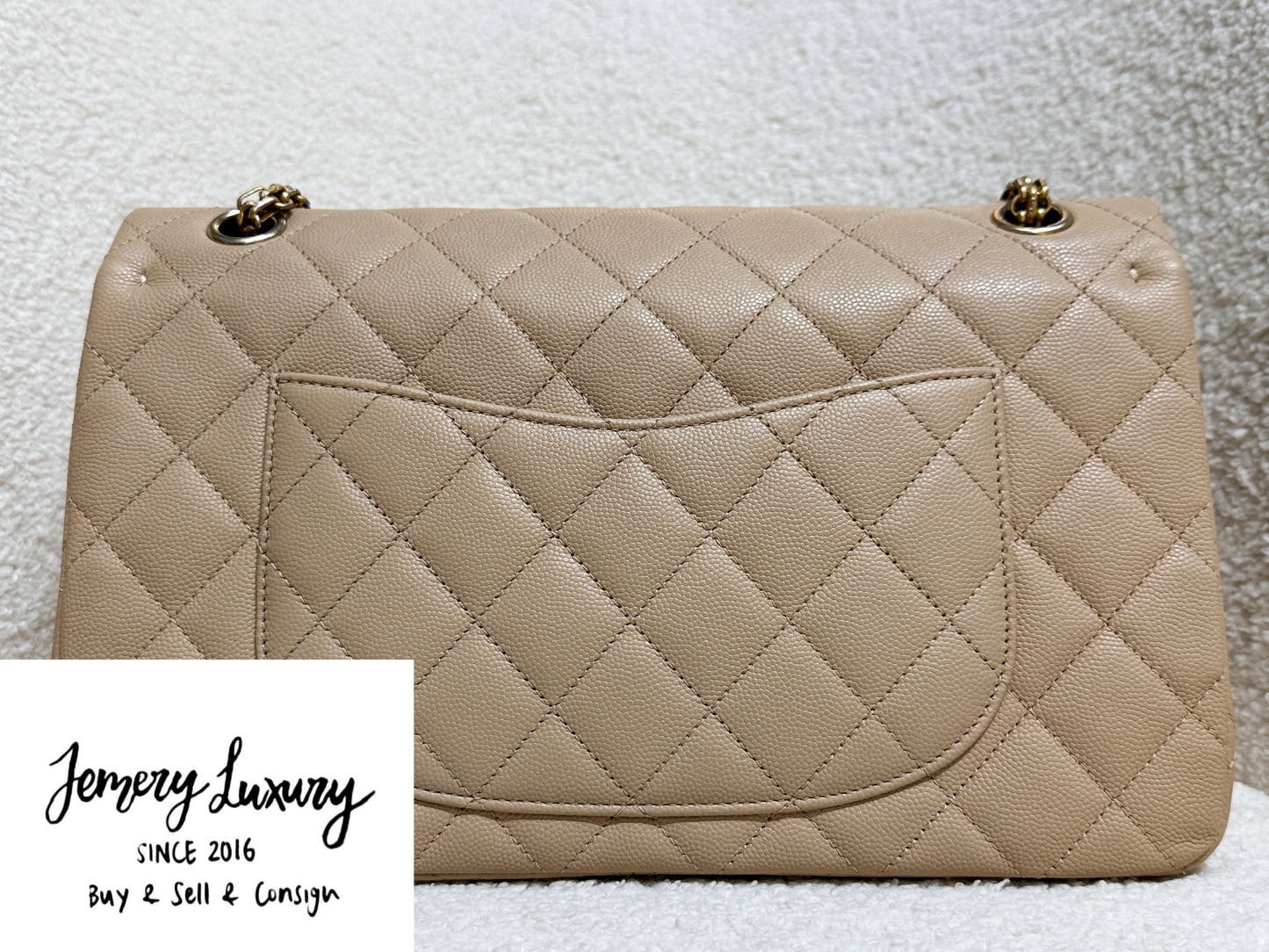 Chanel Classic Quilted Caviar 2.55 Reissue Flap Bag Beige 226 2353 holo card
