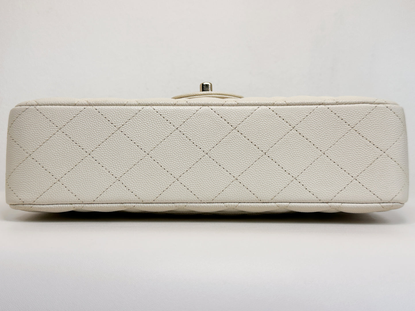 Chanel Medium Caviar Classic Quilted Double Flap White Light Beige Bag LGHW L45J microchip
