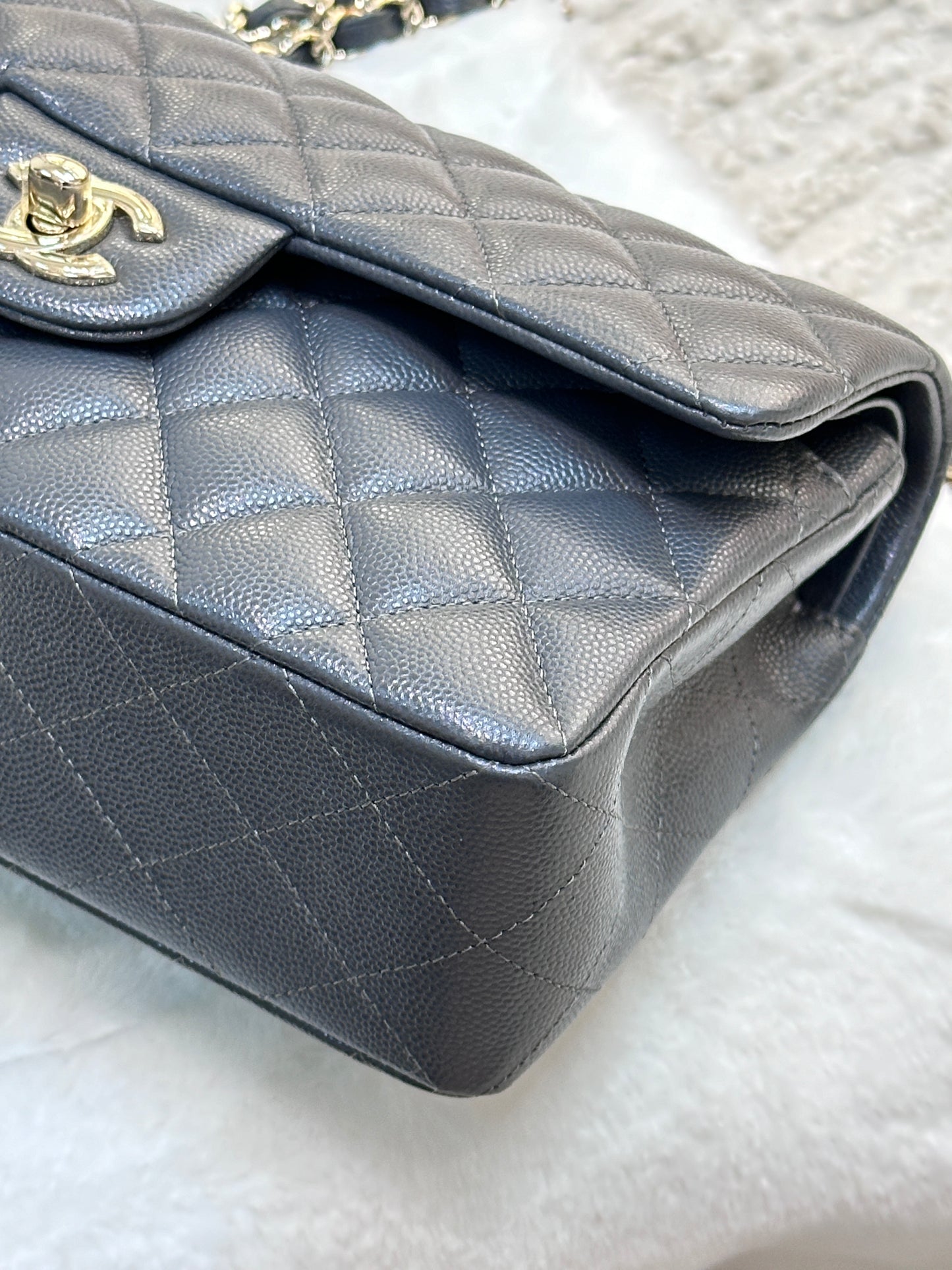 CHANEL Caviar Quilted Small Double Flap Dark Grey