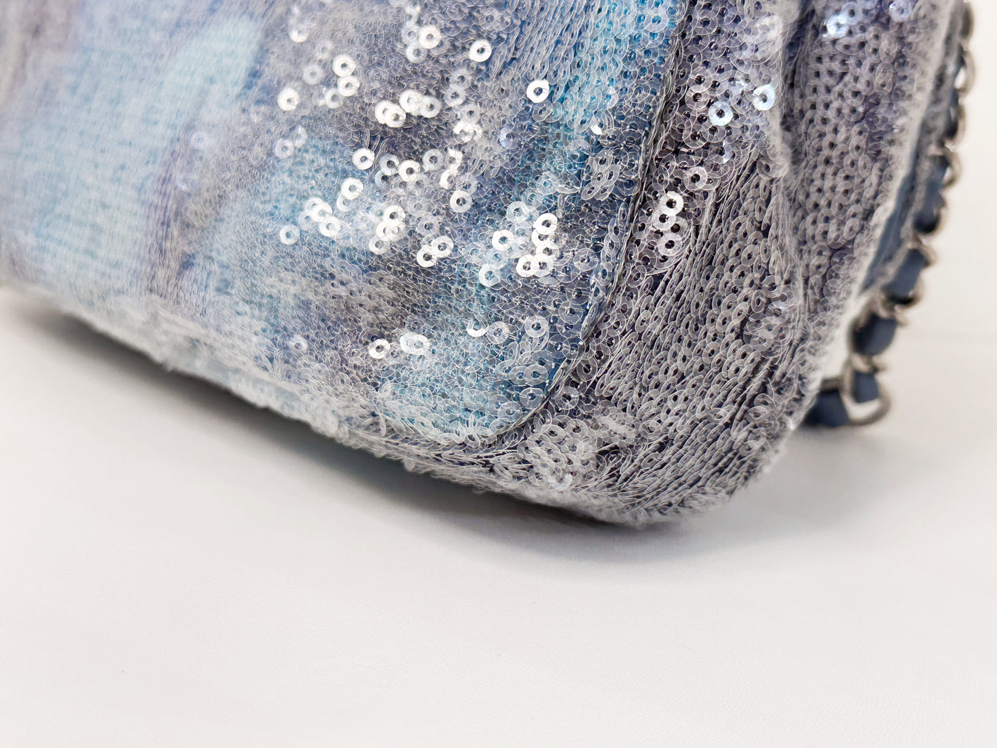 Chanel Sequin Mini Waterfall Light Blue Flap Bag 2590 holo card