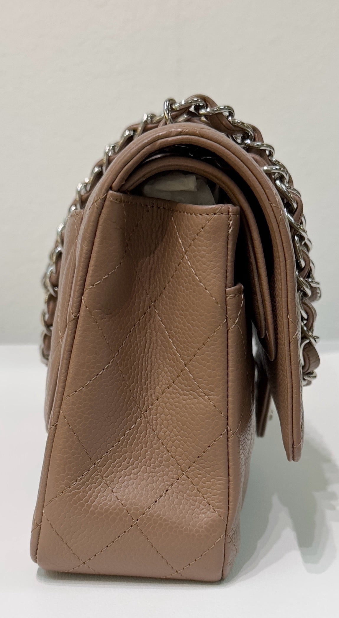 Chanel Medium Classic Caviar Double Flap Taupe SHW