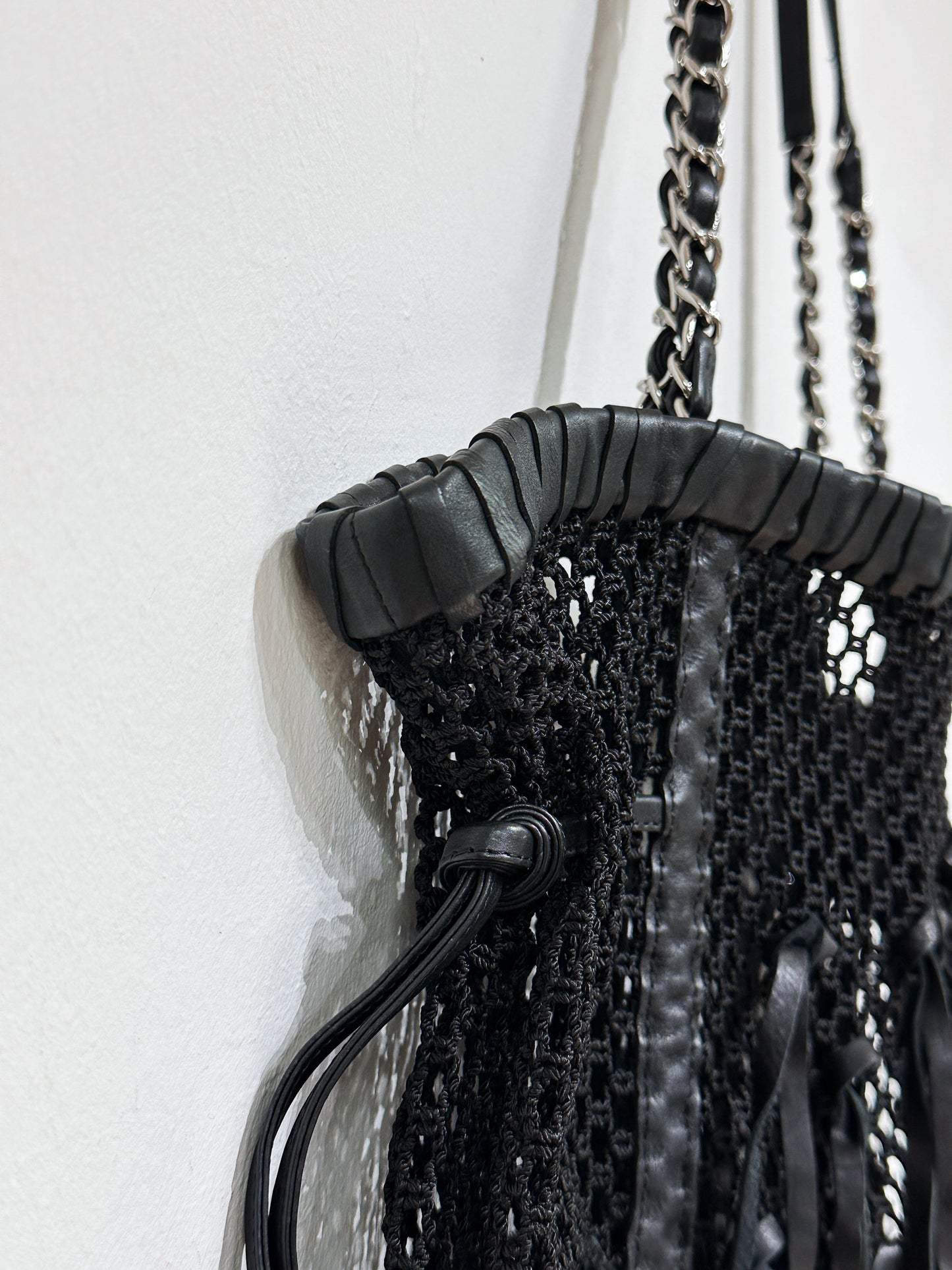 Chanel Limited Edition Resort Black Fringe Mesh Tote Bag 1426 holo