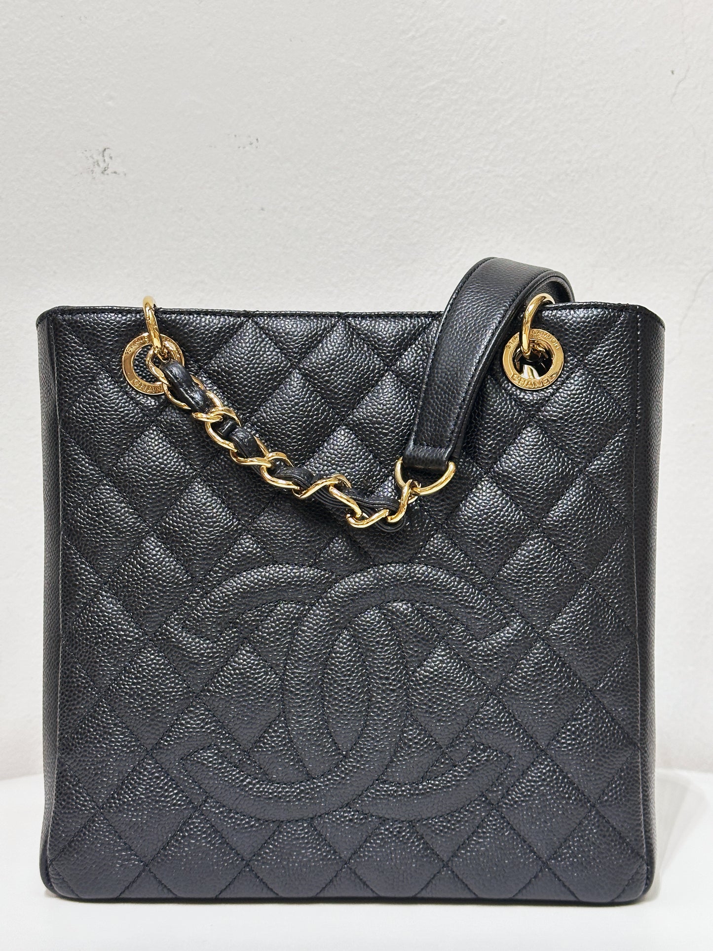 Chanel Caviar Quilted Petit Shopping Tote PST Black GHW 1608 holo card