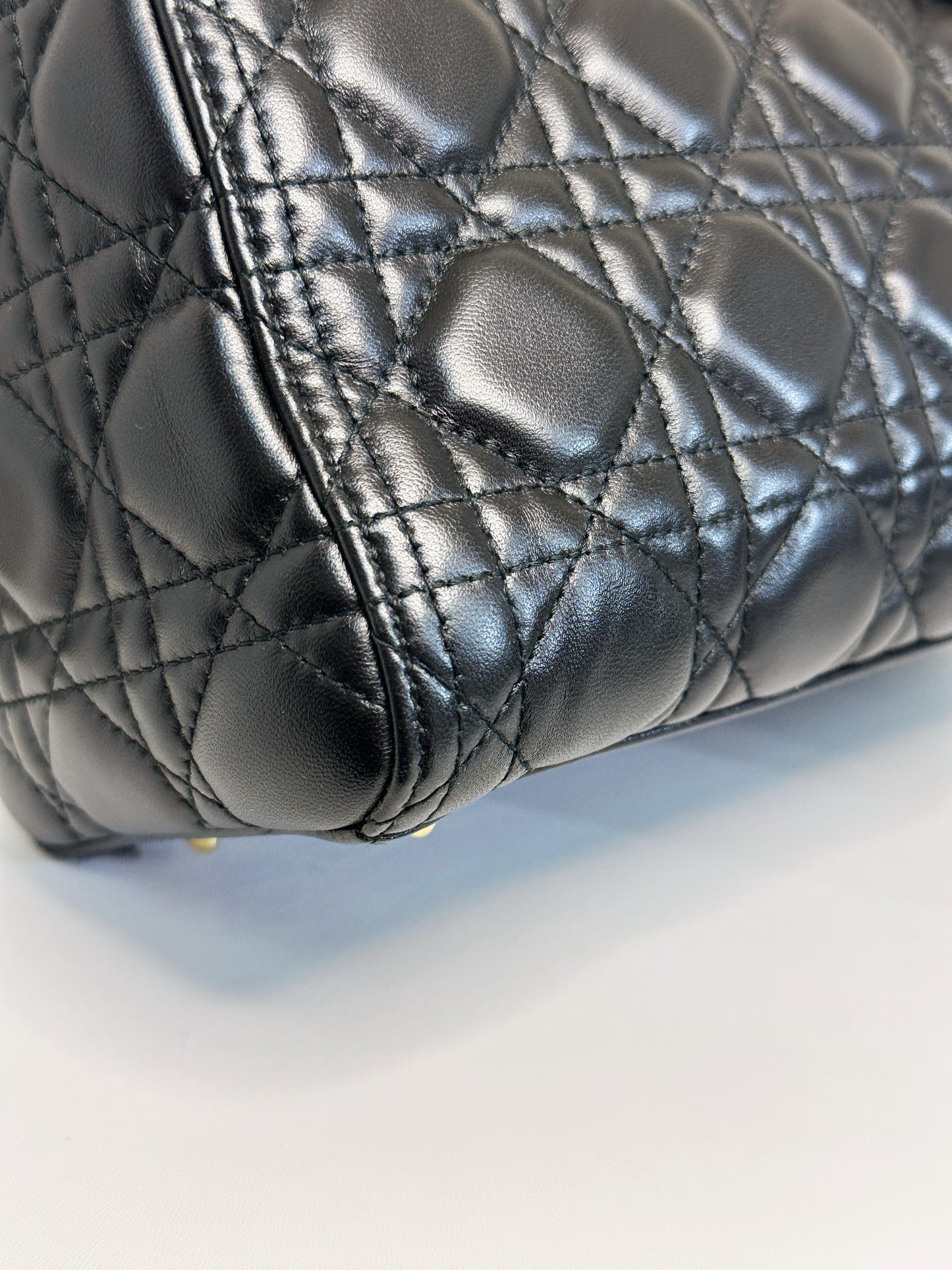Christian Dior Medium Cannage Lambskin Lady Dior Bag Black GHW