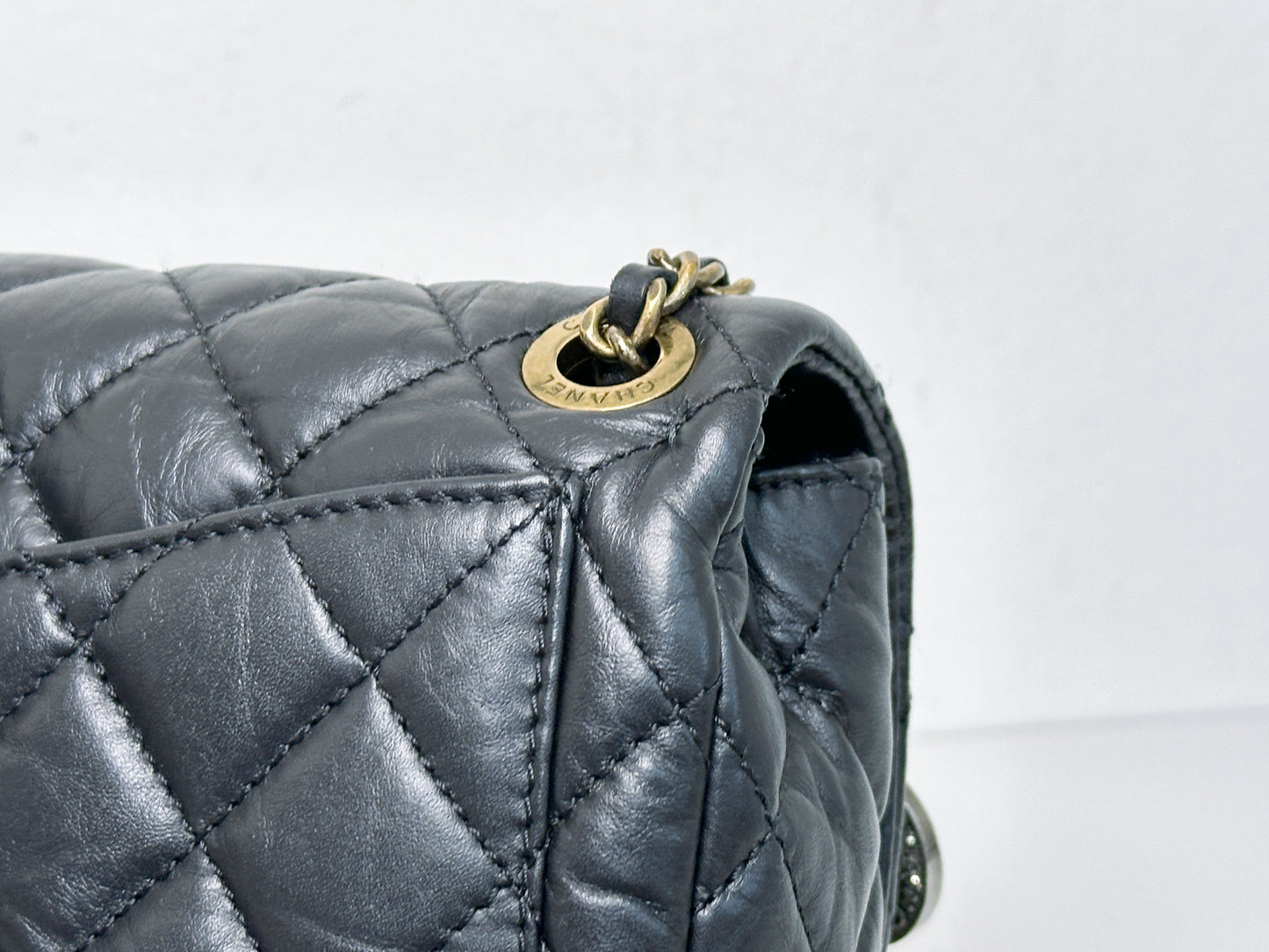 Chanel Mini Limited Edition Aged Calfskin Quilted Medallion Flap Black GHW 2063 holo card