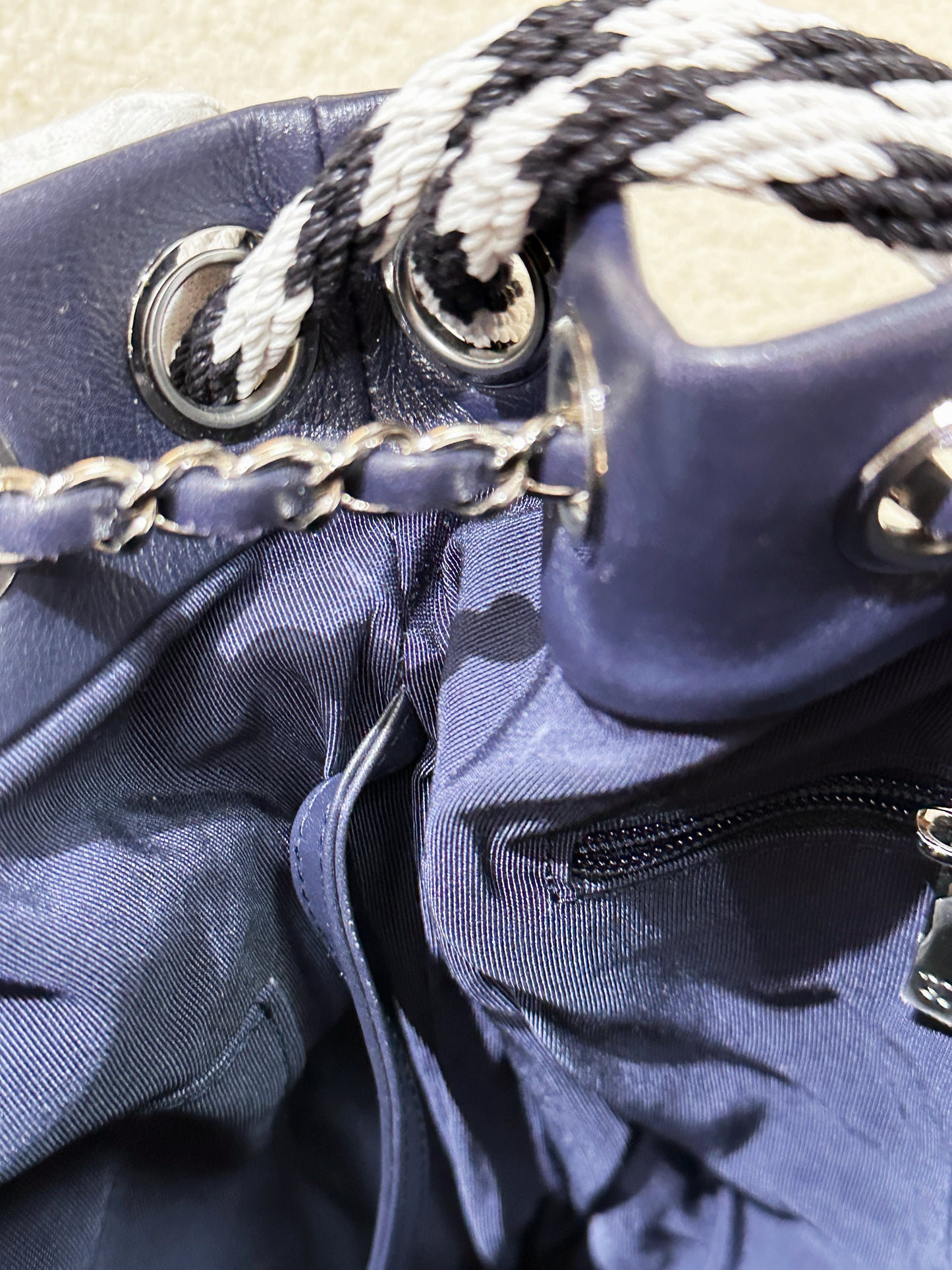 Chanel Blue Cotton Drawstring Bag Multiple colors 2704 holo card