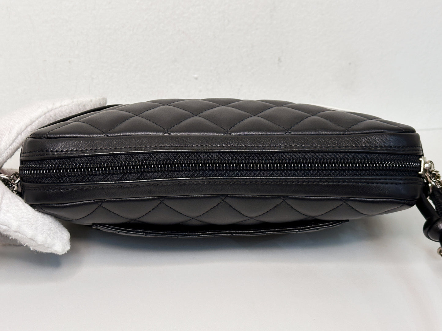 Chanel Calfskin Quilted Cambon Pochette Black White 922 holo card