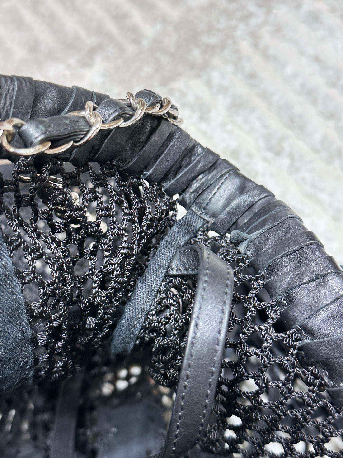 Chanel Limited Edition Resort Black Fringe Mesh Tote Bag 1426 holo