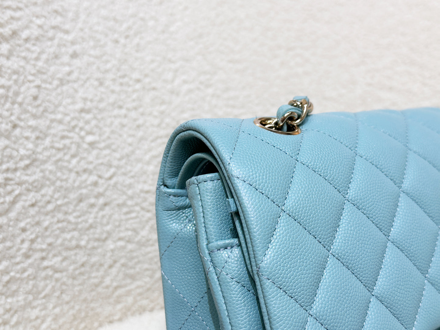 Chanel Classic Flap Medium 20C Tiffany Blue Caviar Light Gold Hardware 294 holo card