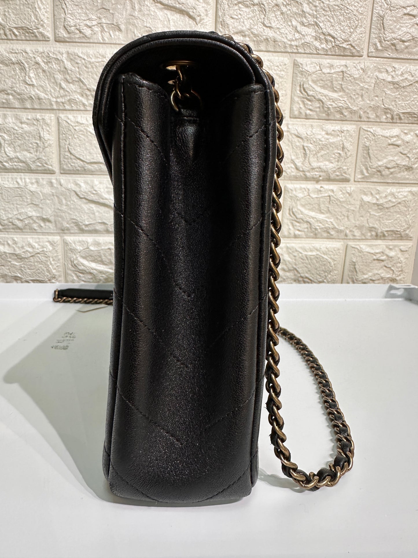 CHANEL Chevron Quilted Medium Envelope Flap Black