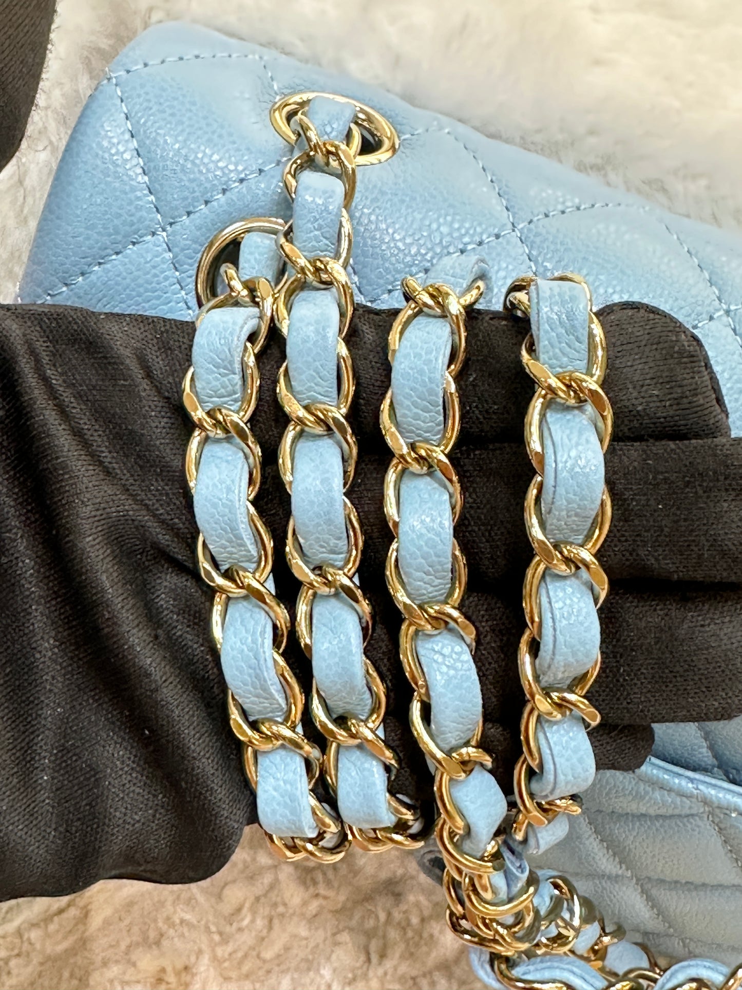 Chanel Small Classic Flap Ligth Blue Caviar Light Gold Hardware