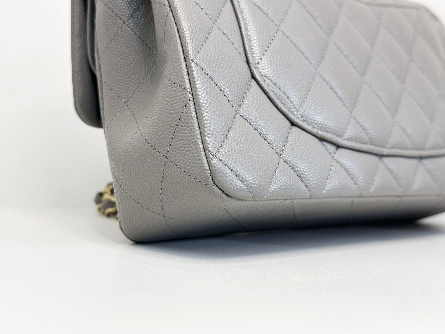 Chanel Small Caviar Quilted Double Flap Bag Grey LGHW EK81 microchip
