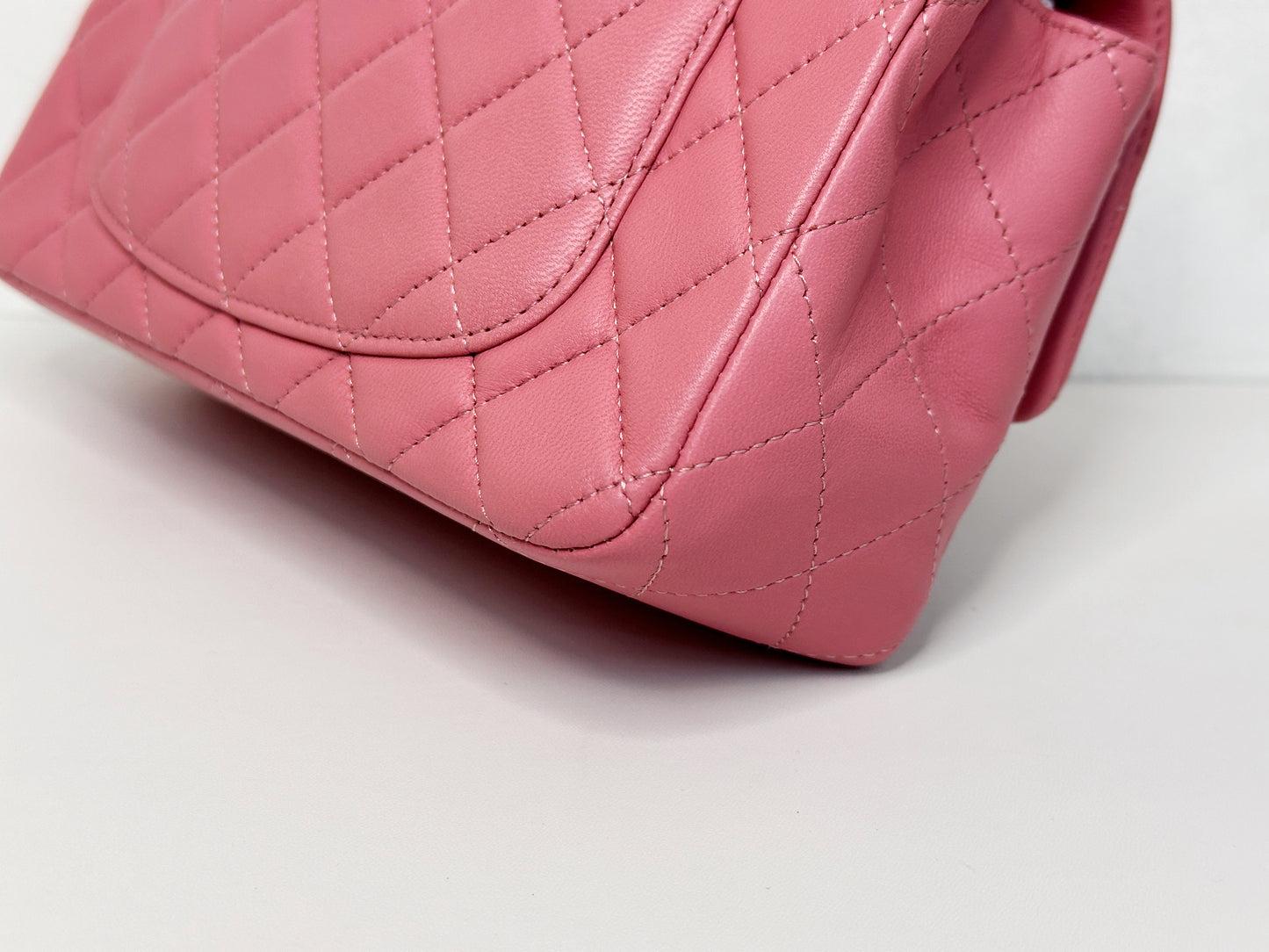 CHANEL Pink Lambskin Quilted Mini Rectangular Flap Bag Pink