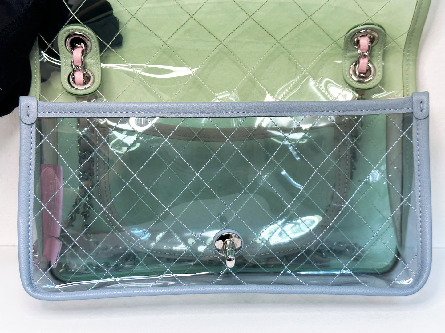 Chanel Coco Splash PVC Medium Flap Bag Green/Blue/Pink 2549 holo card