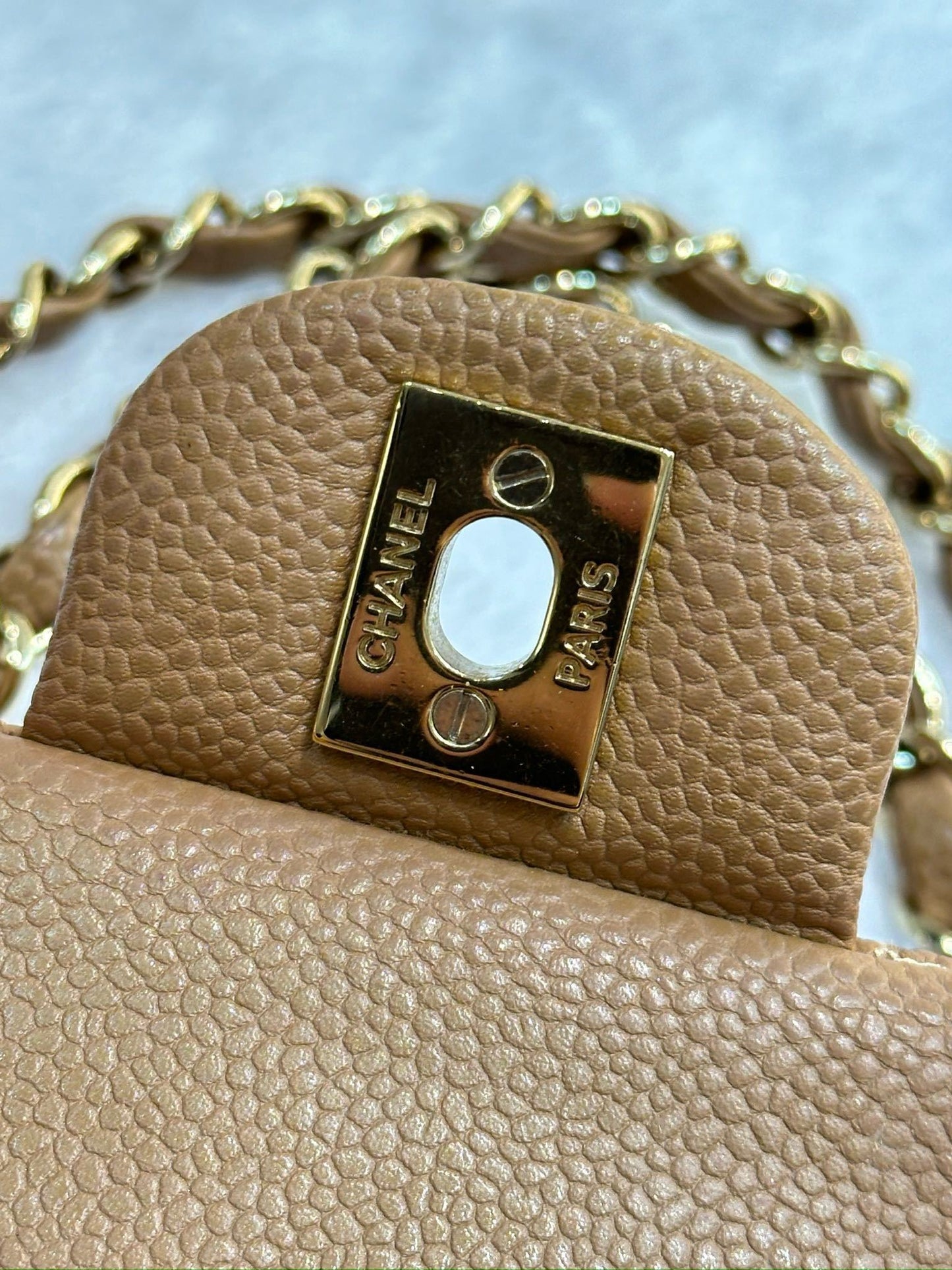 Chanel Medium Caviar Quilted Double Flap Beige Bag 258315 Holo Card