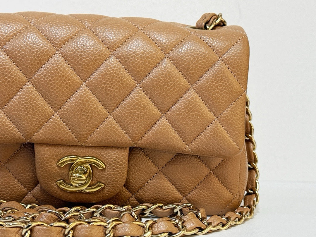 Chanel Classic Mini Rectangular Caviar Dark Beige Bag GHW 2598 holo