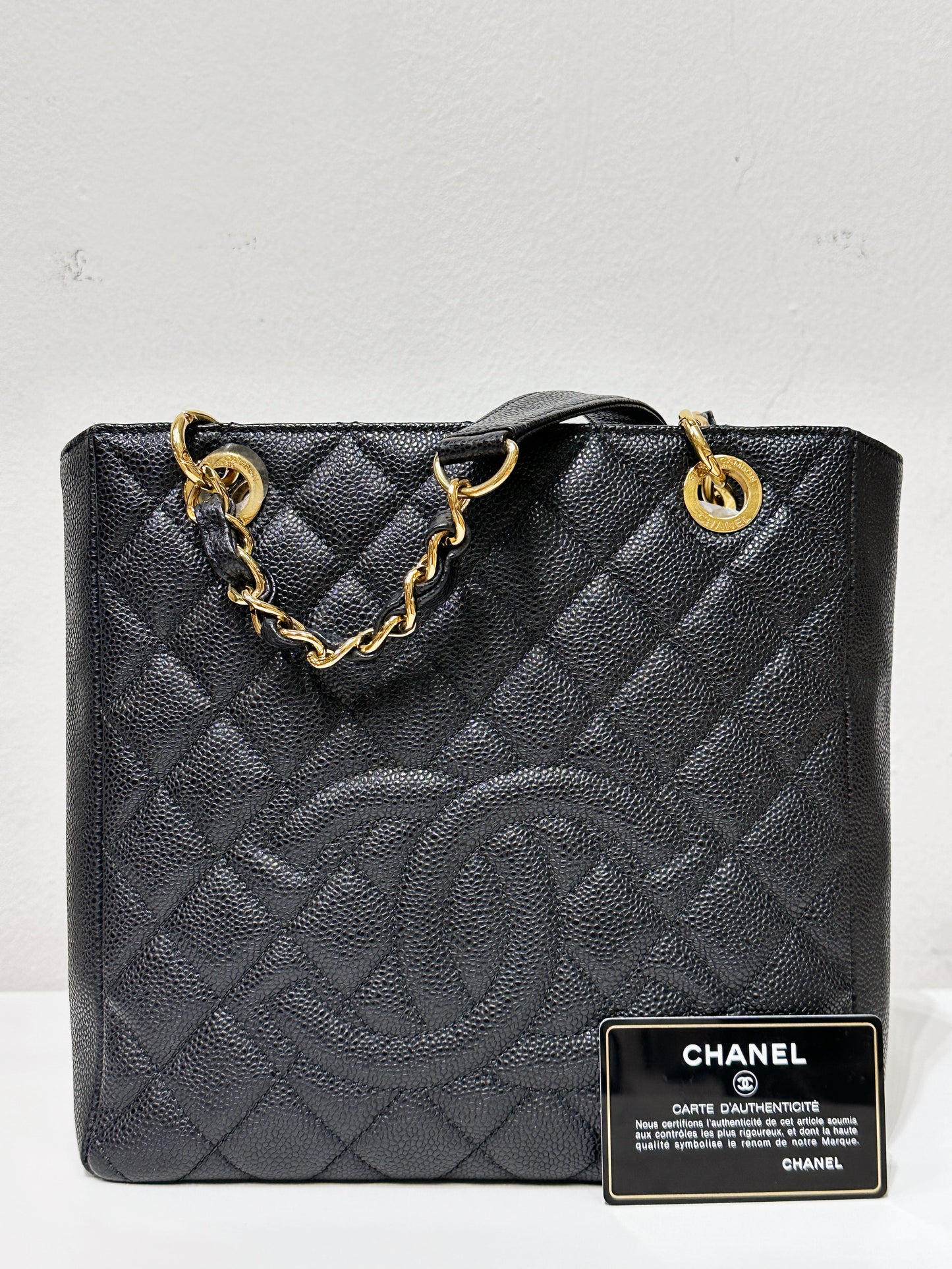 Chanel Caviar Quilted Petit Shopping Tote PST Black GHW 1602 holo card