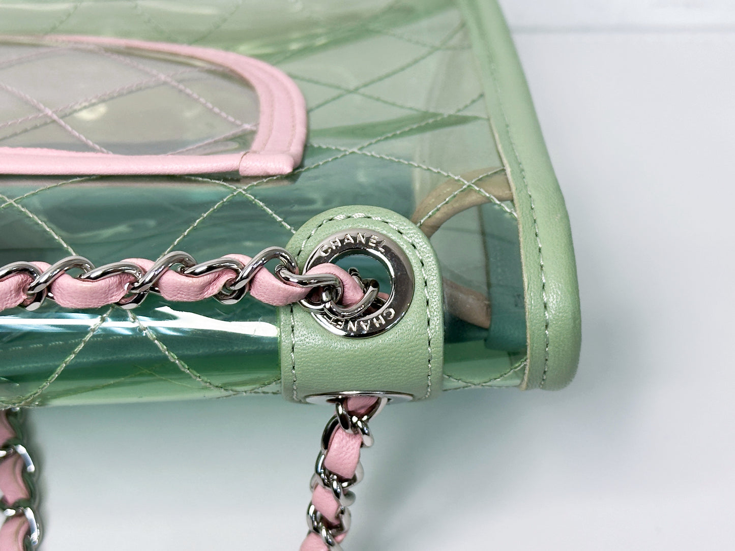 Chanel Coco Splash PVC Medium Flap Bag Green/Blue/Pink 2549 holo card
