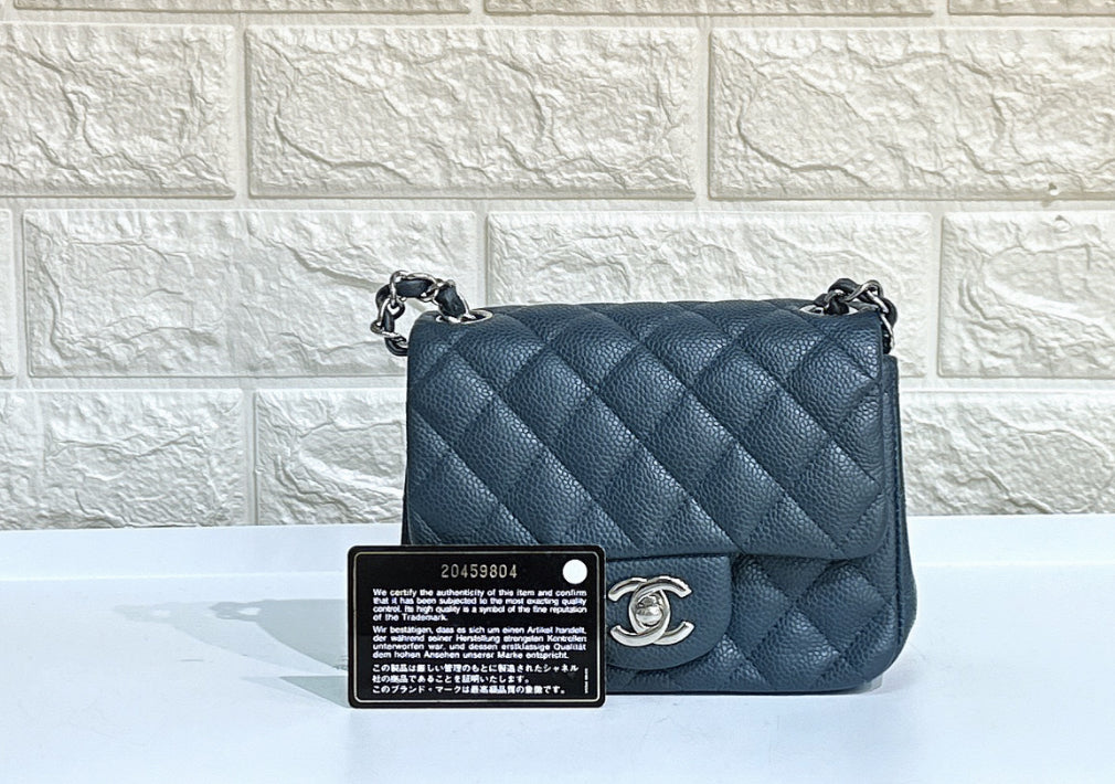Chanel Classic Square Mini Flap in Blue Caviar and SHW
