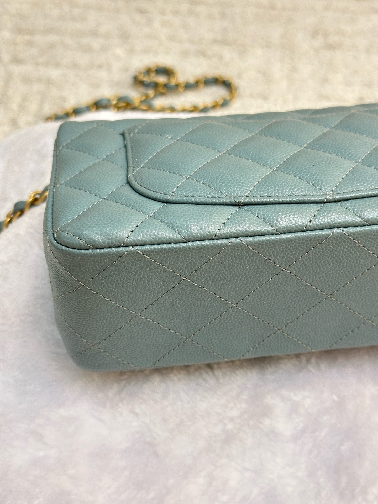 CHANEL Iridescent Caviar Quilted Mini Rectangular Flap Light Blue 18C