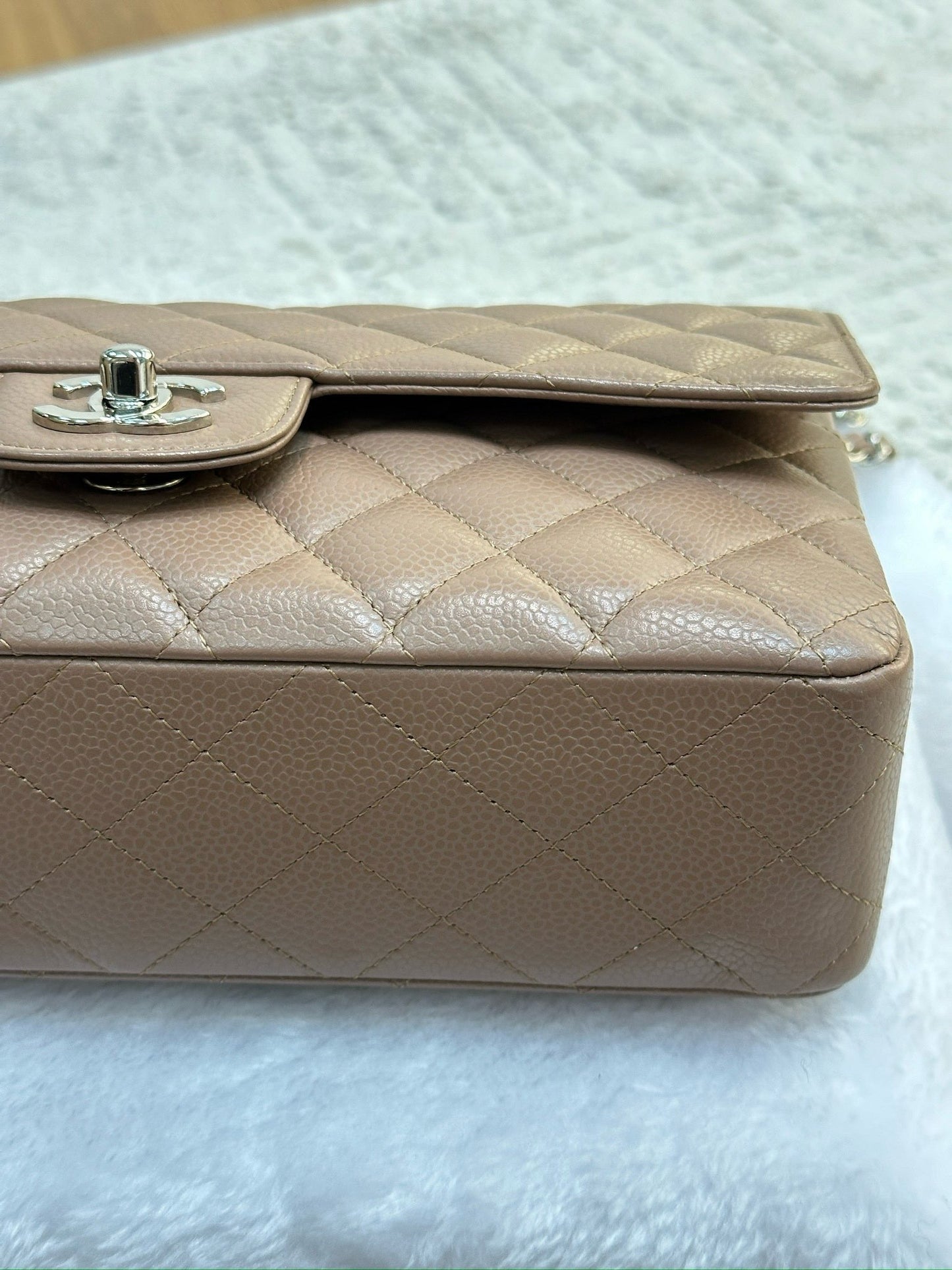 Chanel Medium Classic Caviar Double Flap Taupe SHW