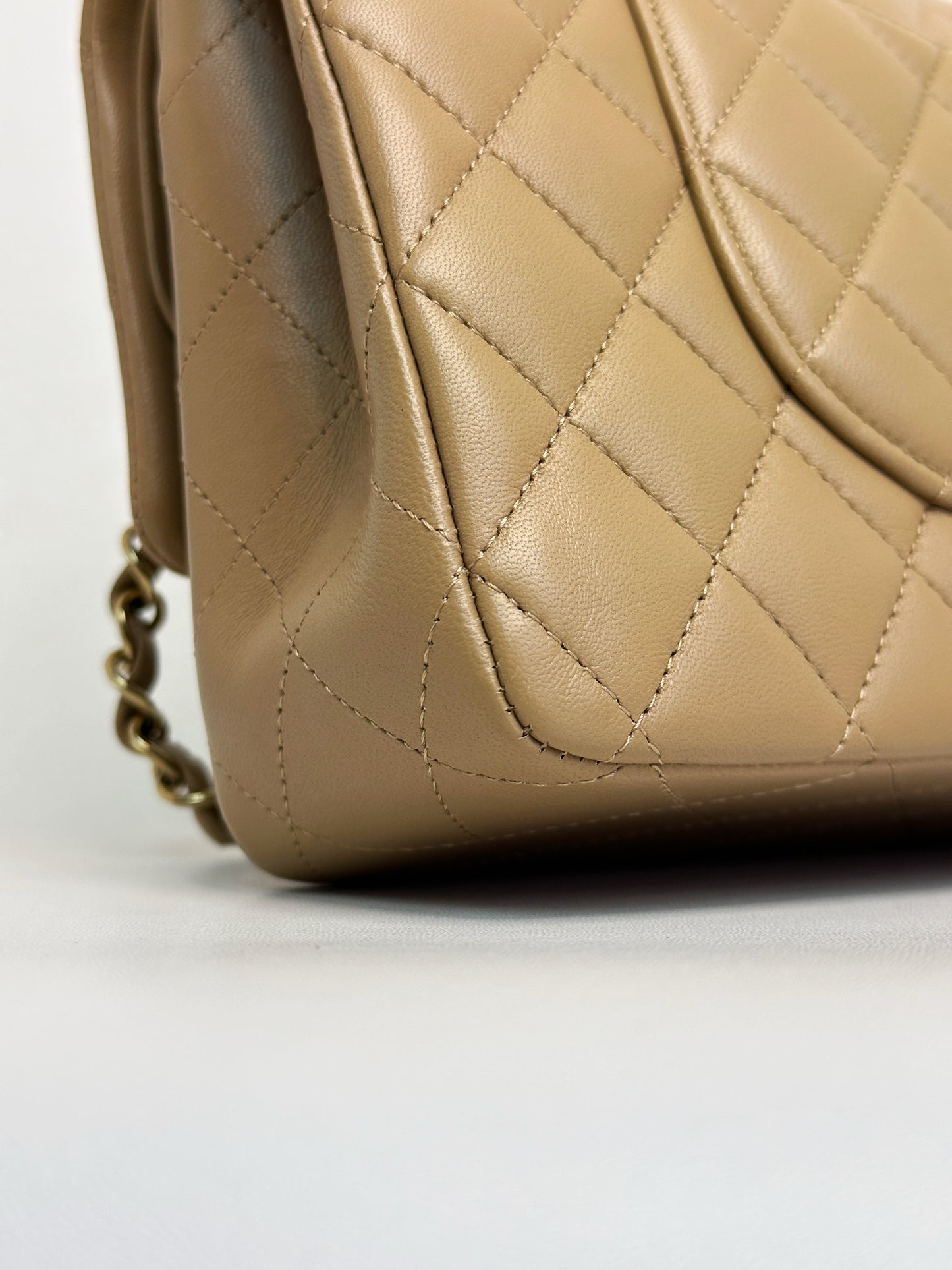 Chanel 22B Lambskin Classic Quilted Double Flap Medium LGHW Dark beige HH9G microchip