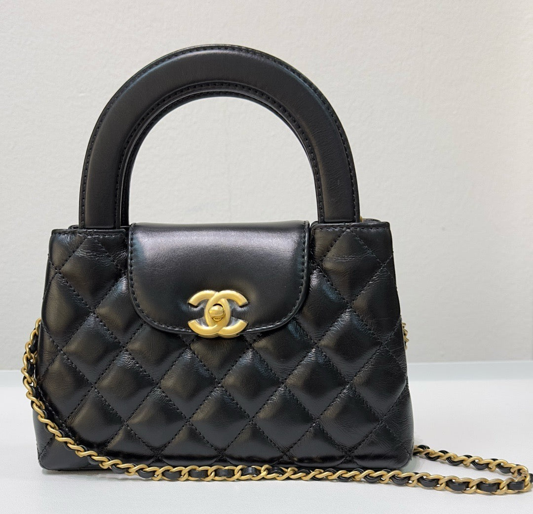 Chanel Lambskin Kelly Shopping Bag Black GHW 19cm
