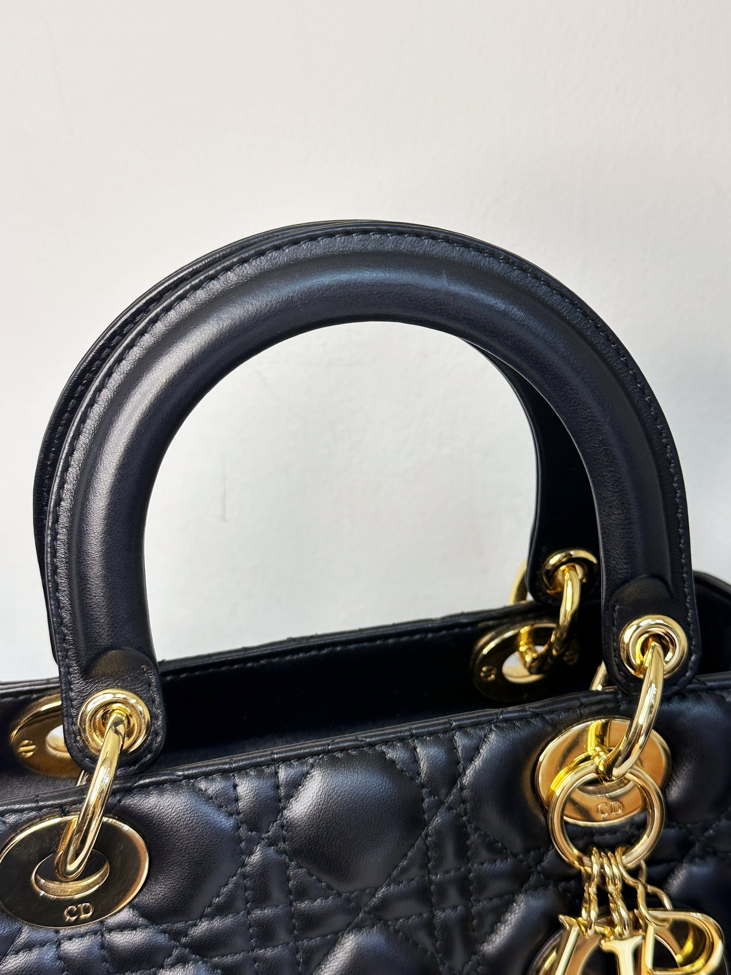 Christian Dior Medium Cannage Lambskin Lady Dior Bag Black GHW