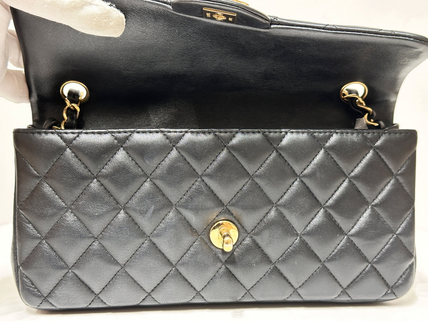 Chanel Lambskin East West Flap Bag Black GHW 1411 holo card