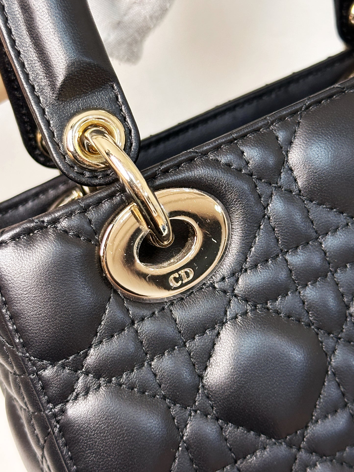 Christian Dior Small Cannage Lambskin My Lady Dior ABC Bag Black GHW