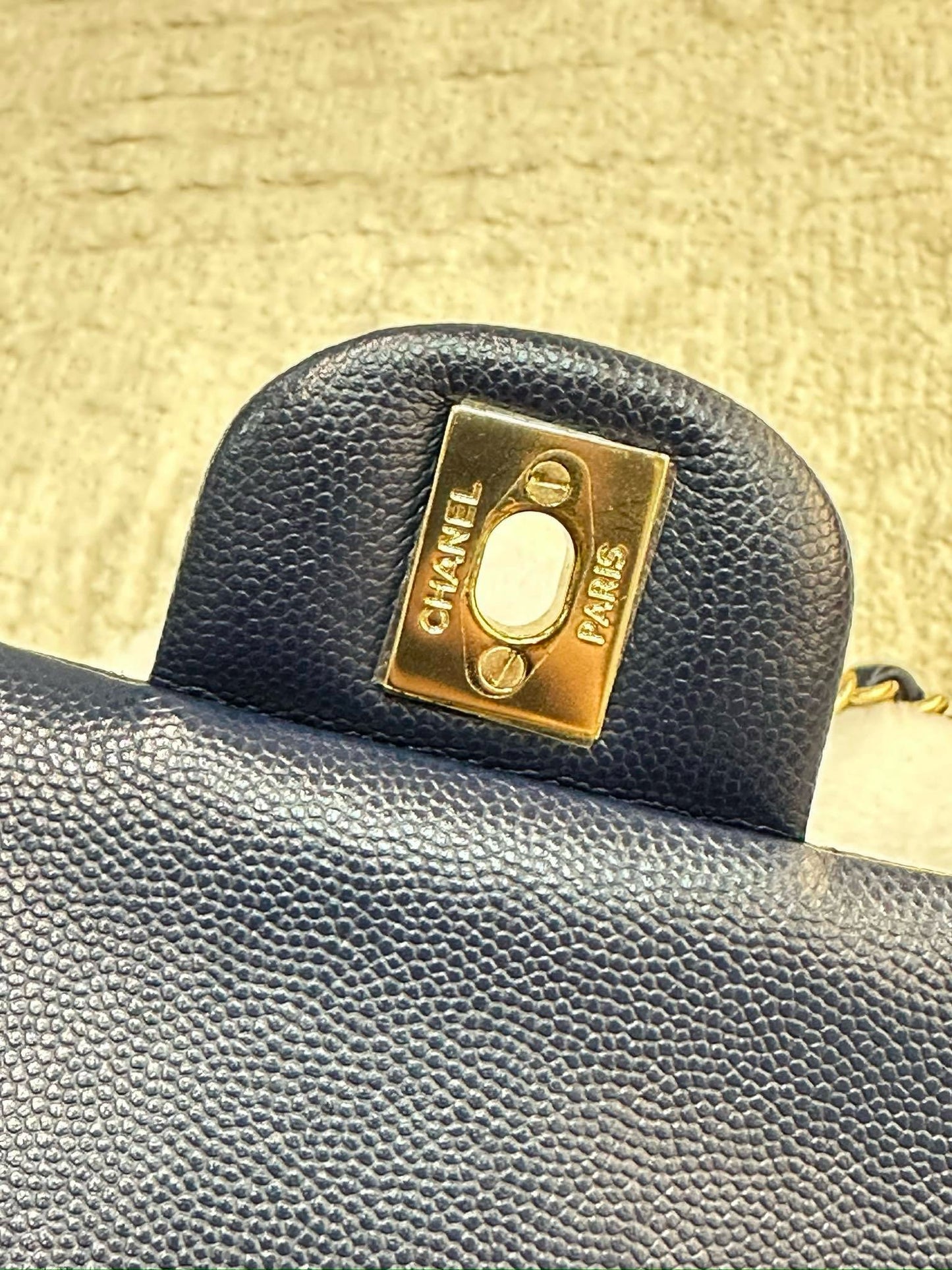 Chanel Medium Classic Caviar Double Flap Navy Blue Bag LGHW