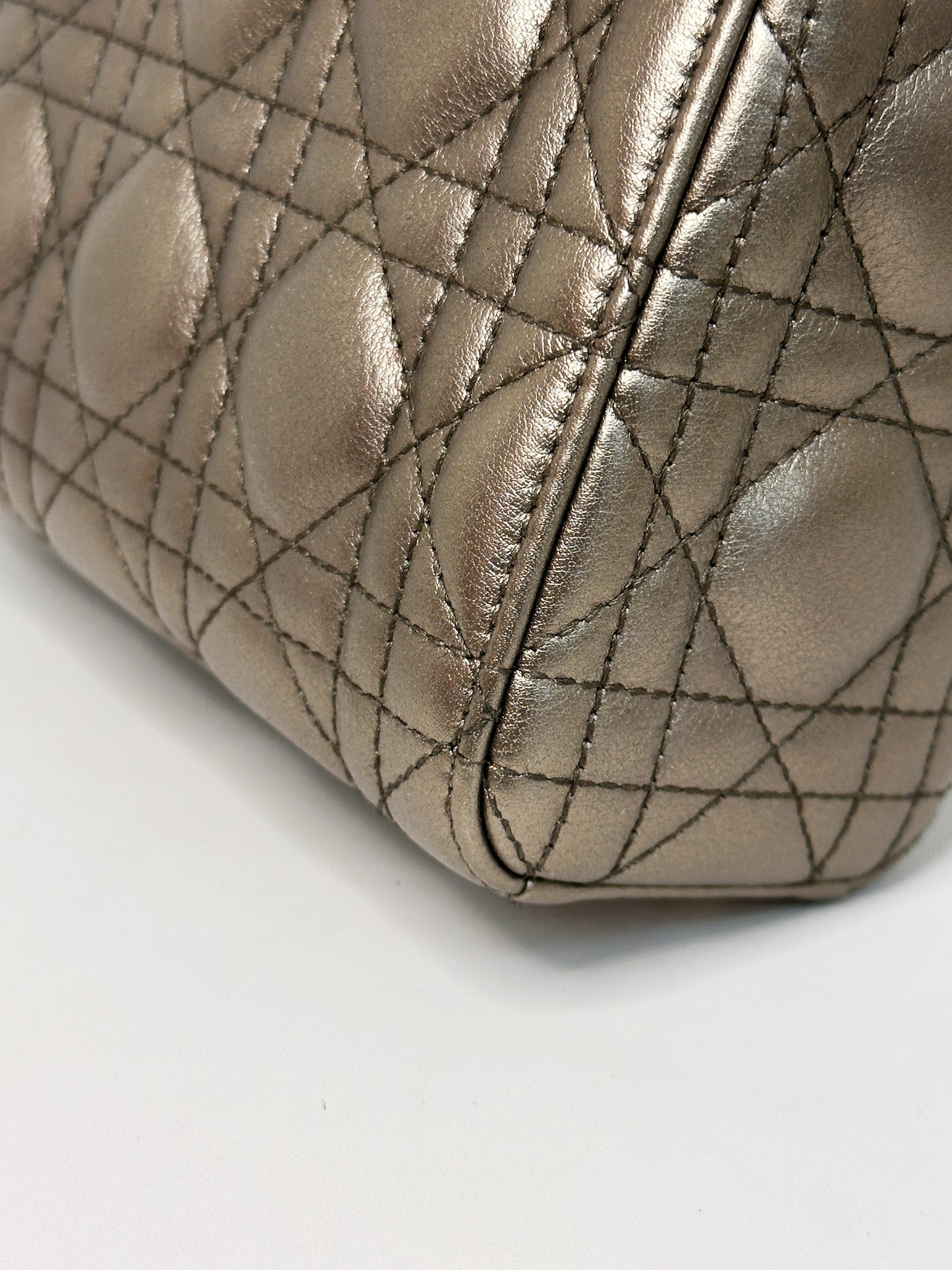 CHRISTIAN DIOR LADY MINI CALFSKIN CANNAGE BRONZE METALLIC GOLDEN HARDWARE CHAIN STRAP