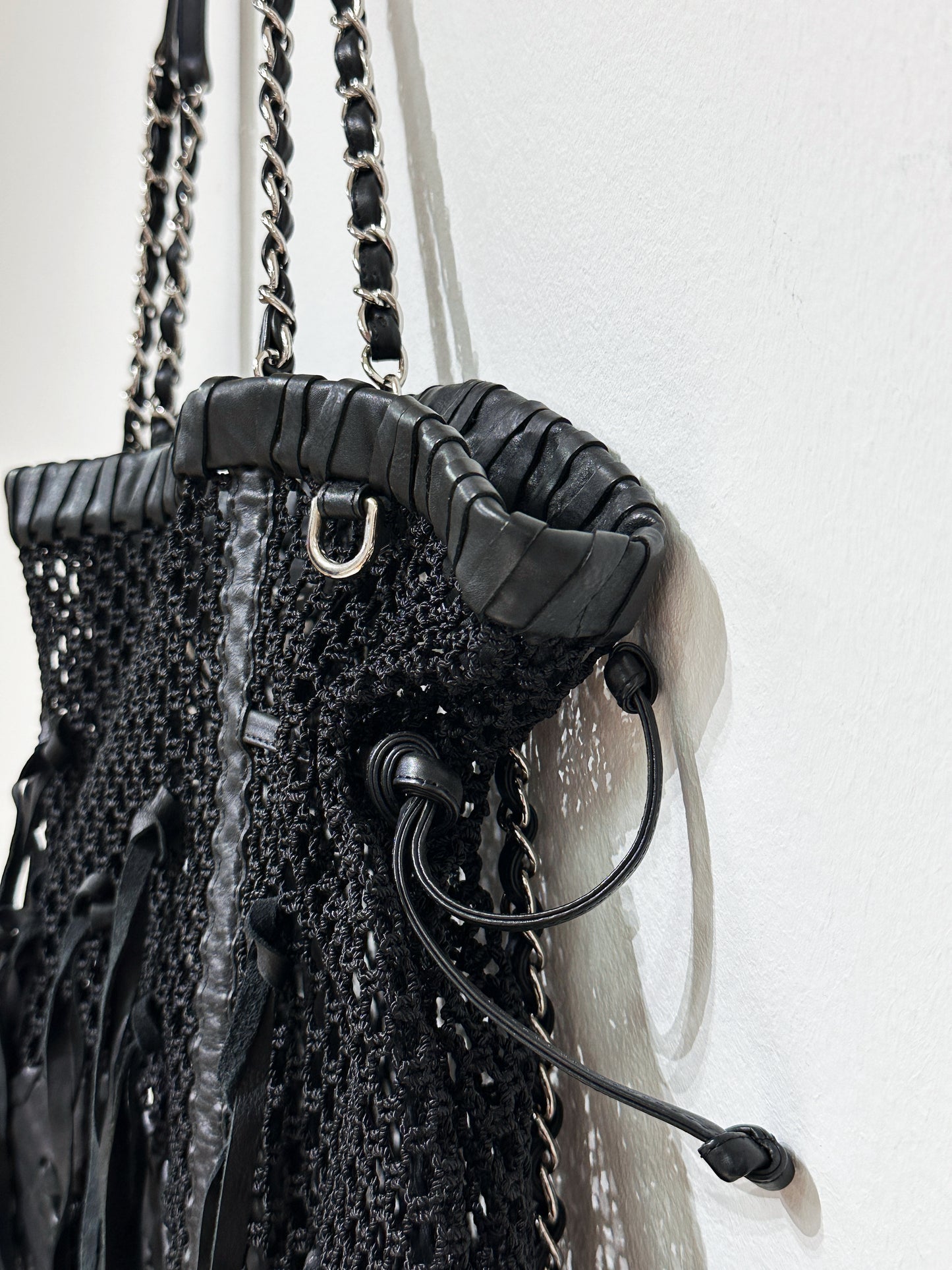 Chanel Limited Edition Resort Black Fringe Mesh Tote Bag 1426 holo
