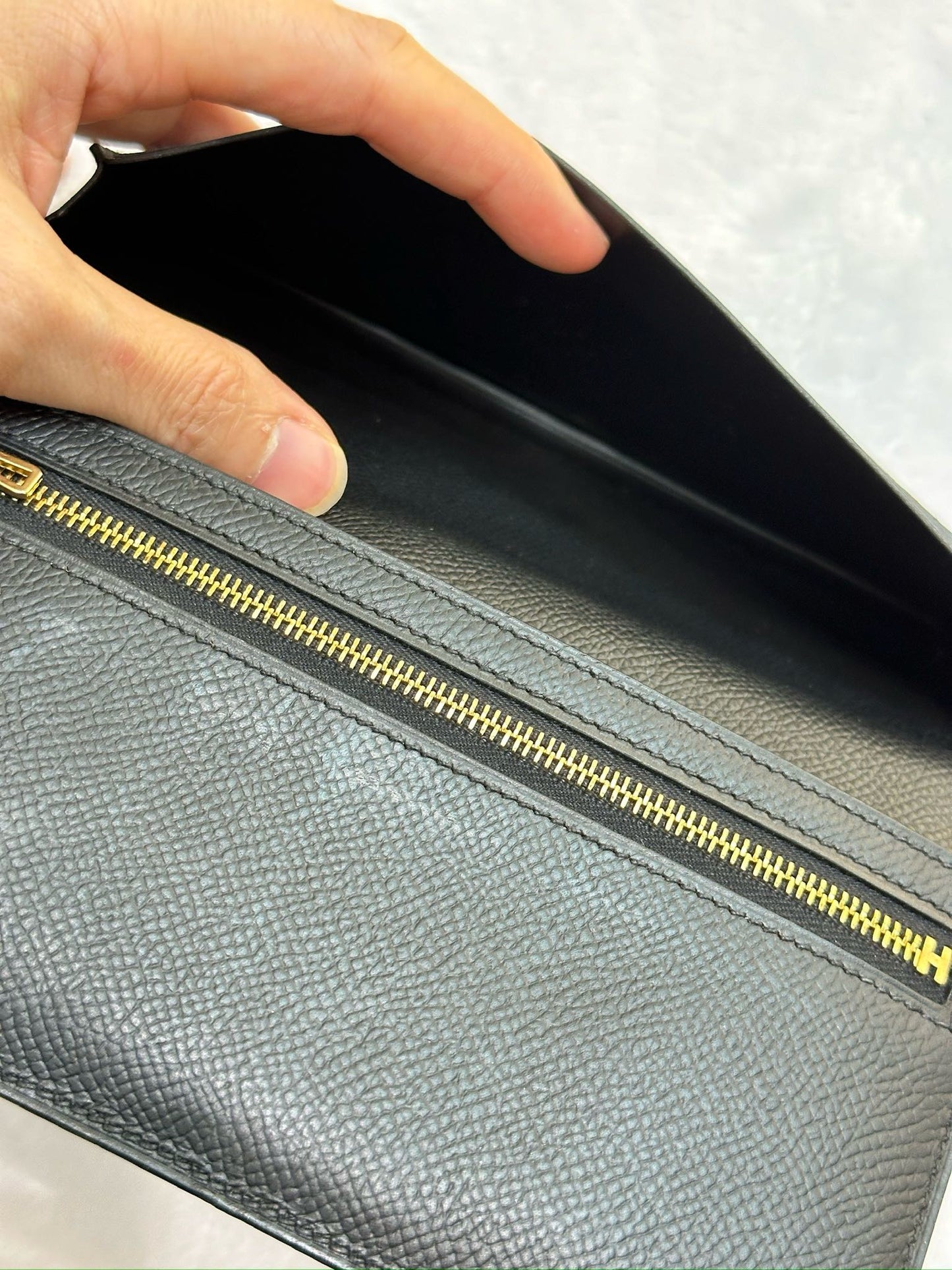 Hermes Bearn Soufflet Long Wallet Epsom Leather Black