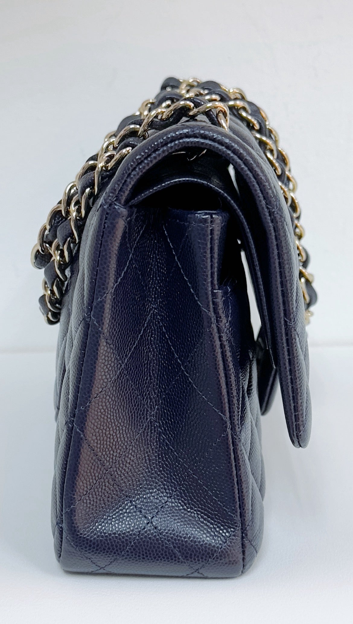 Chanel Medium Classic Caviar Double Flap Navy Blue Bag LSHW 2021year Microchip