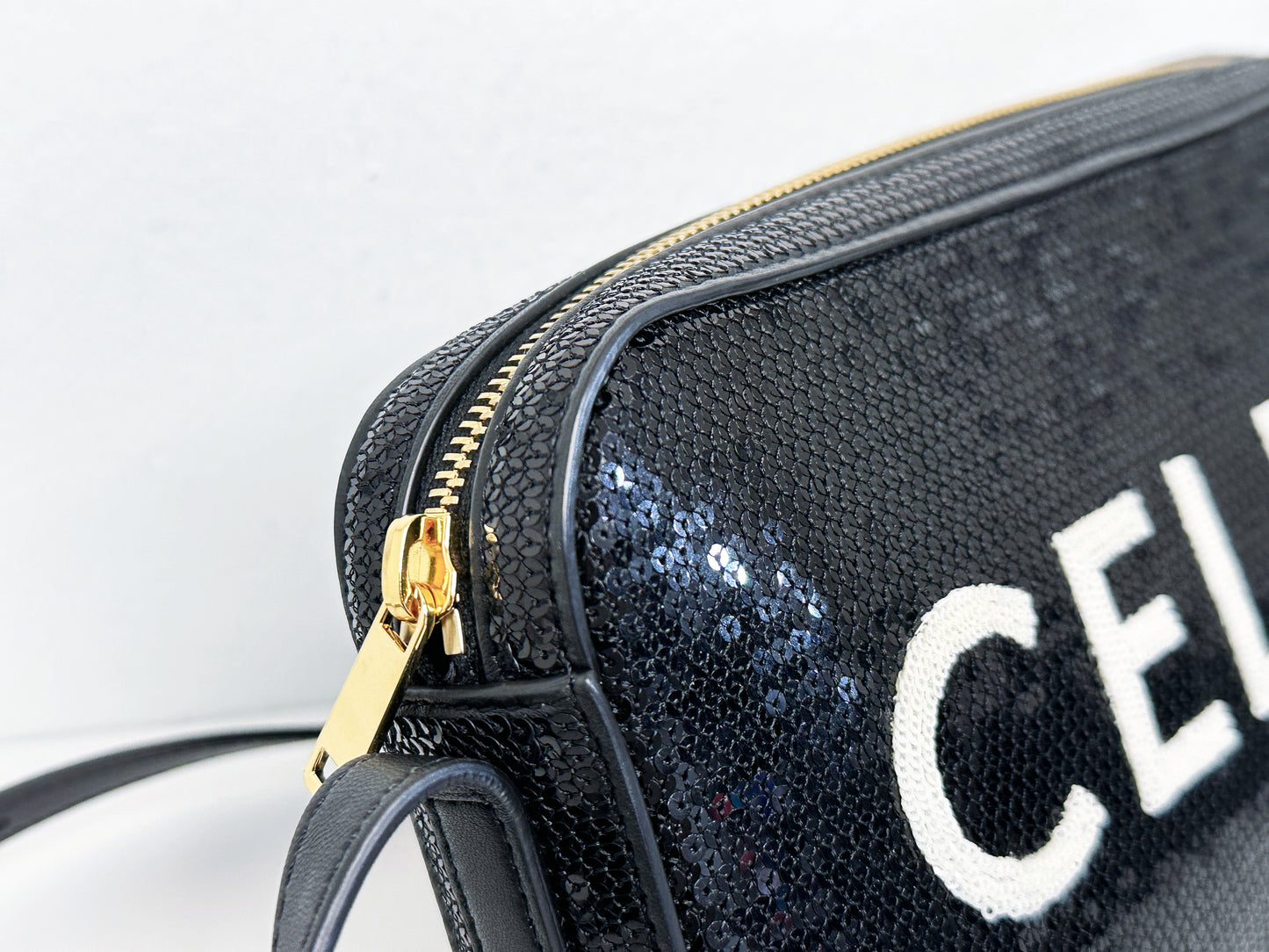 CELINE Camera shoulder bag leather Triomphe in sequins with Celine