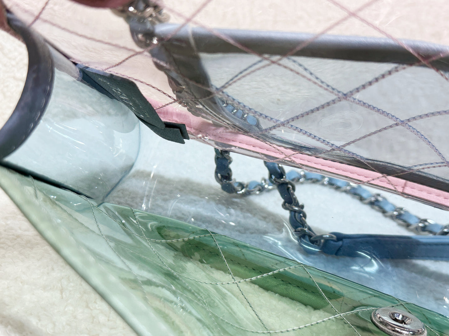 Chanel Coco Splash PVC Medium Flap Bag Pink/Green/Blue 254 holo card