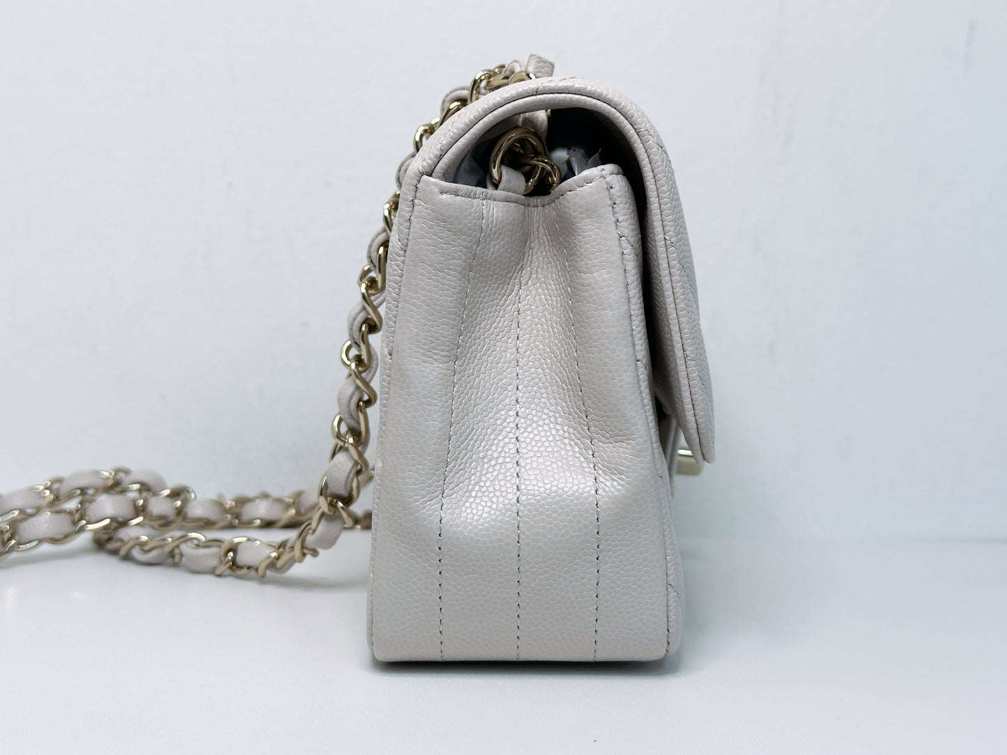 Chanel Mini Rectangle Chevron Blush Hue Light Beige Flap Bag LGHW