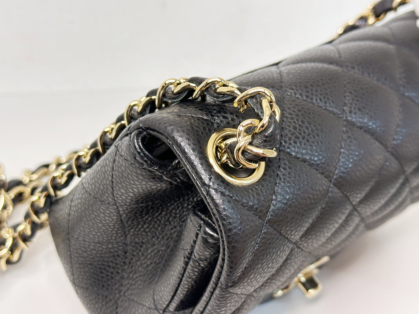 Chanel Mini Square Classic Quilted Caviar Single Flap Bag Black LGHW 2564 holo card