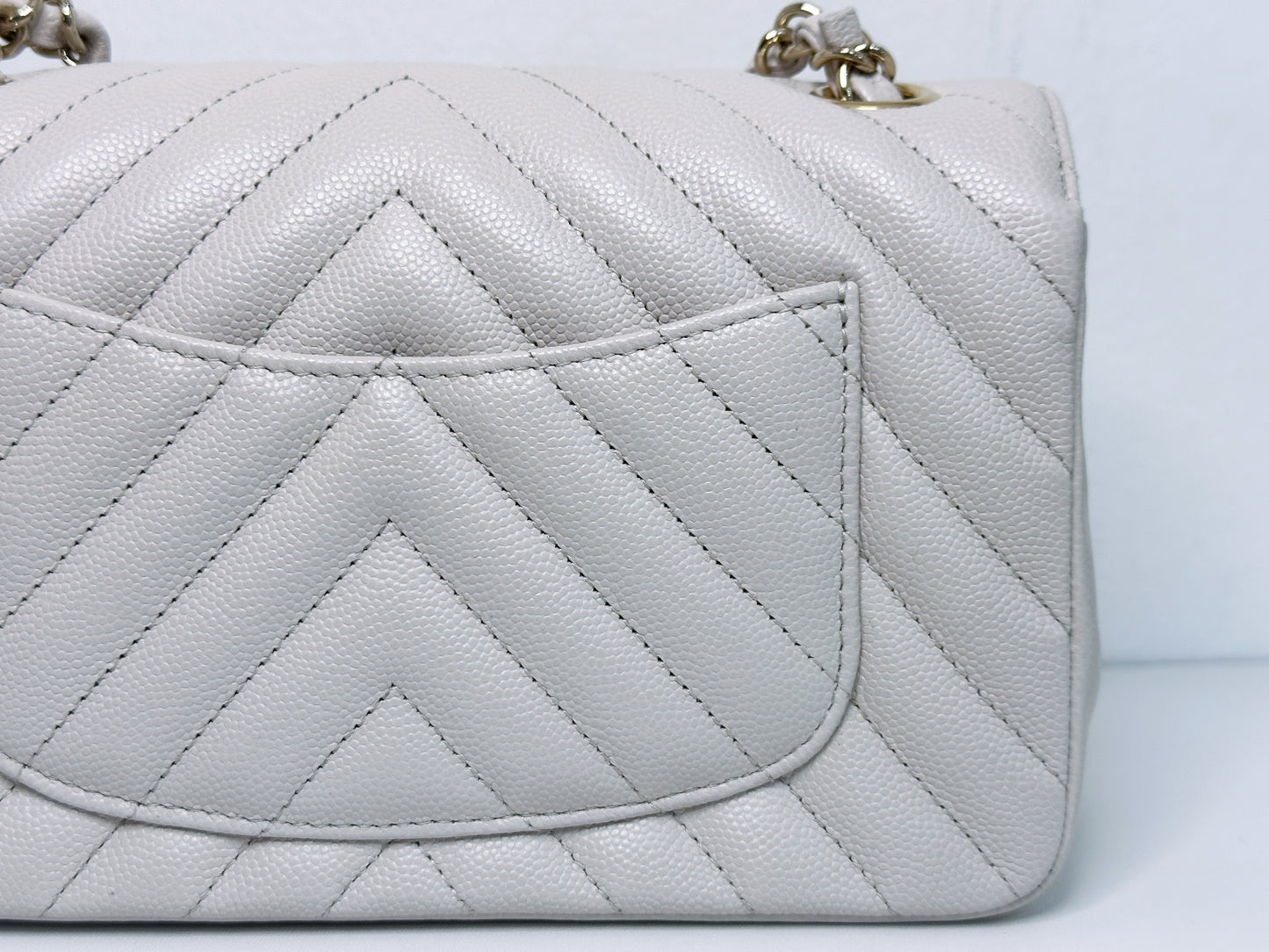 Chanel Mini Rectangle Chevron Blush Hue Light Beige Flap Bag LGHW